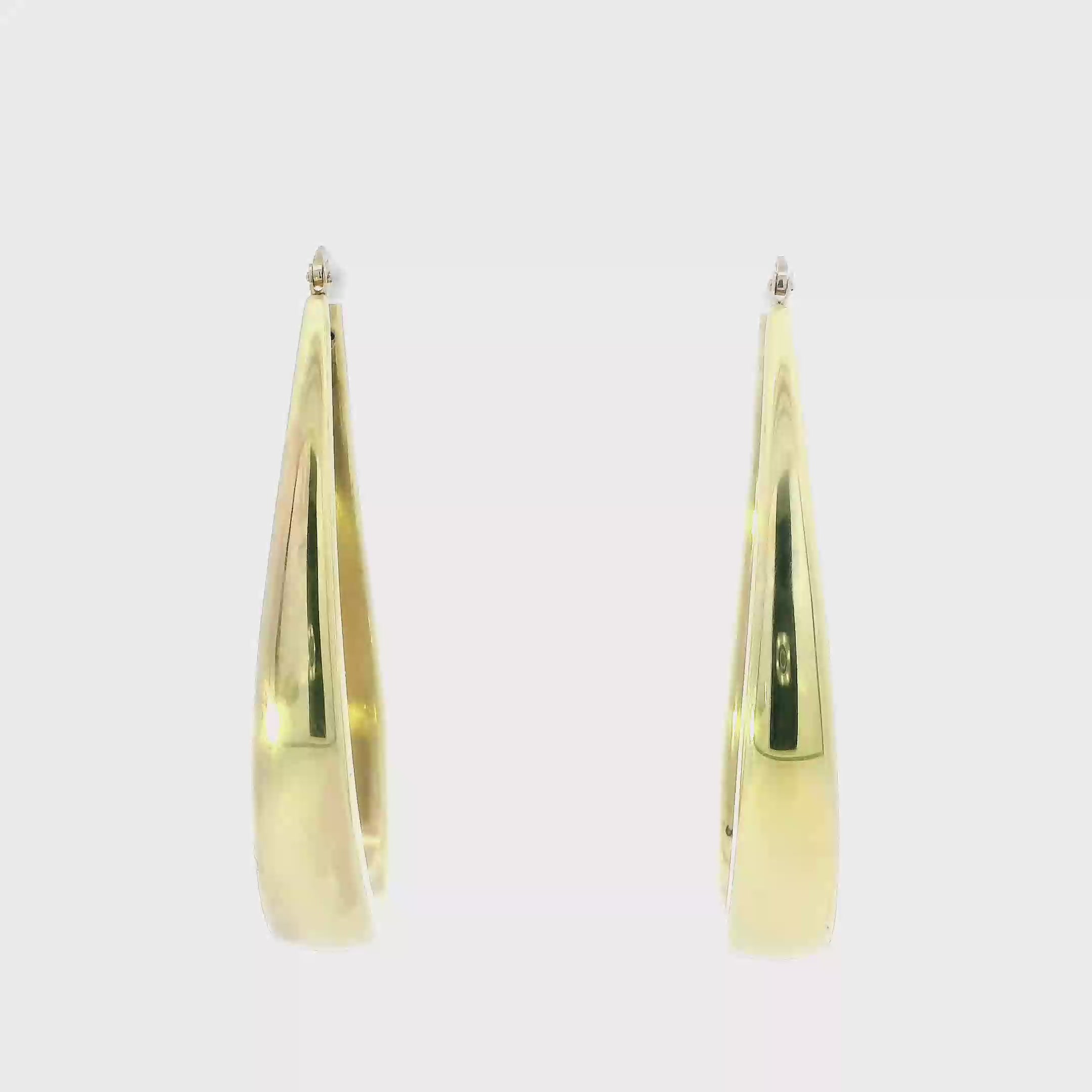 18K Yellow Gold Long Oval Hoop Earrings