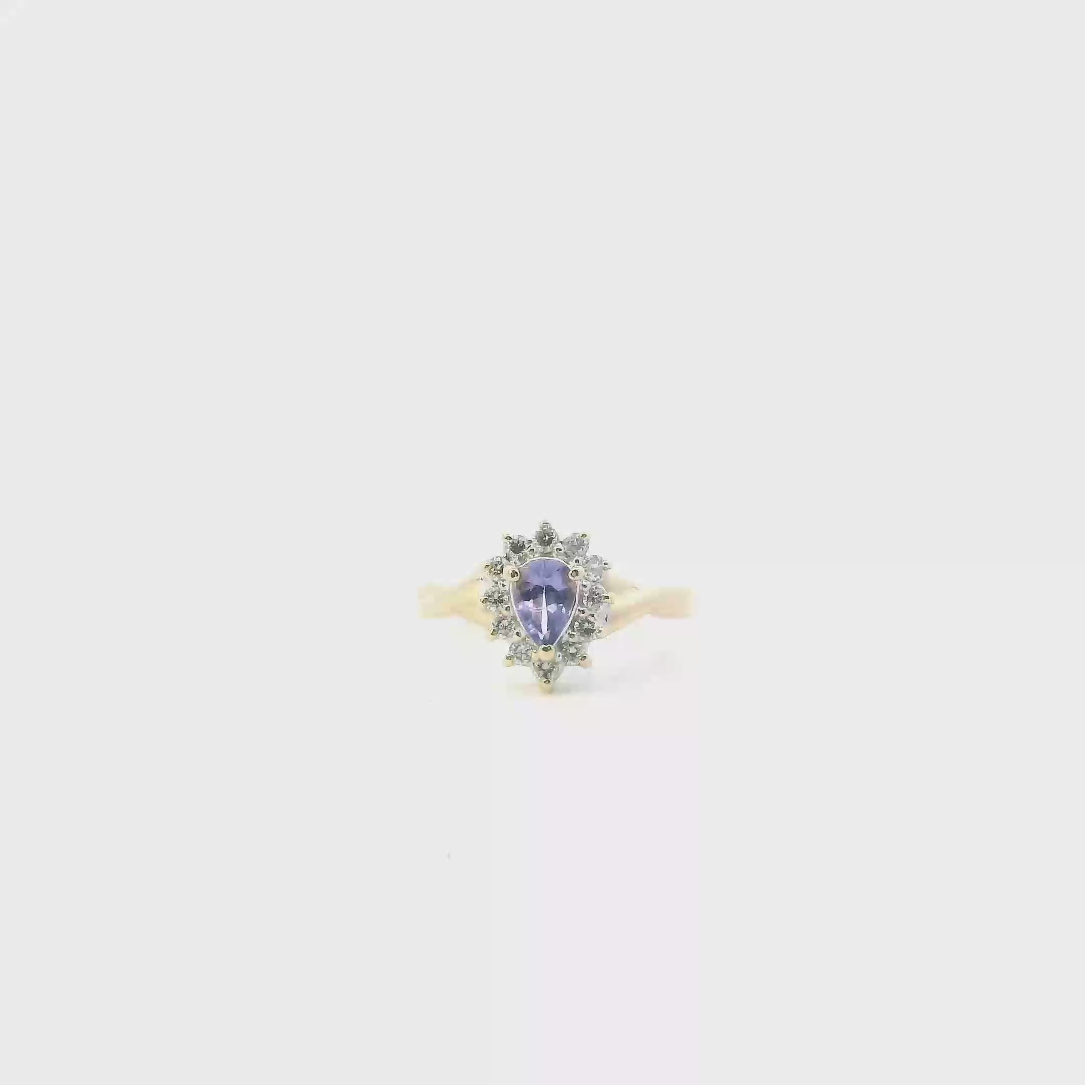 14K Yellow Gold Tanzanite & Diamonds Womens Ring - 0.18ct