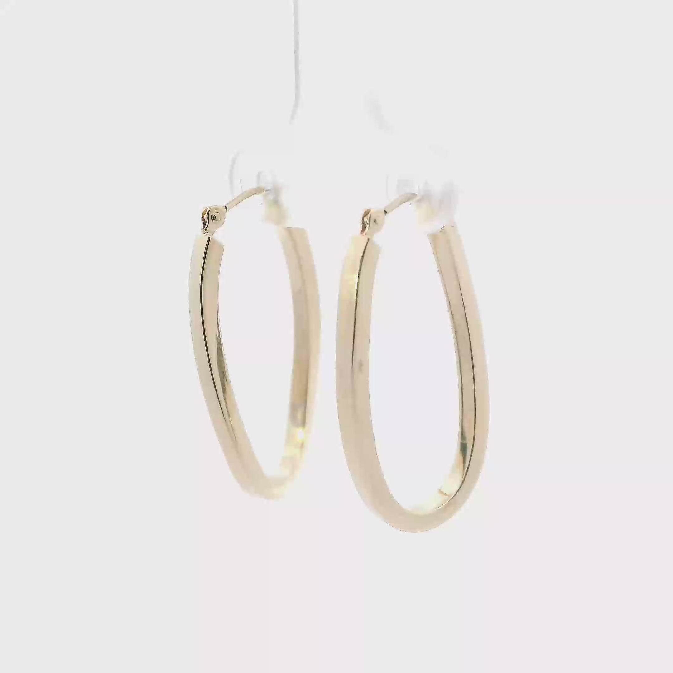 14K Yellow Gold Oblong Hoop Earrings