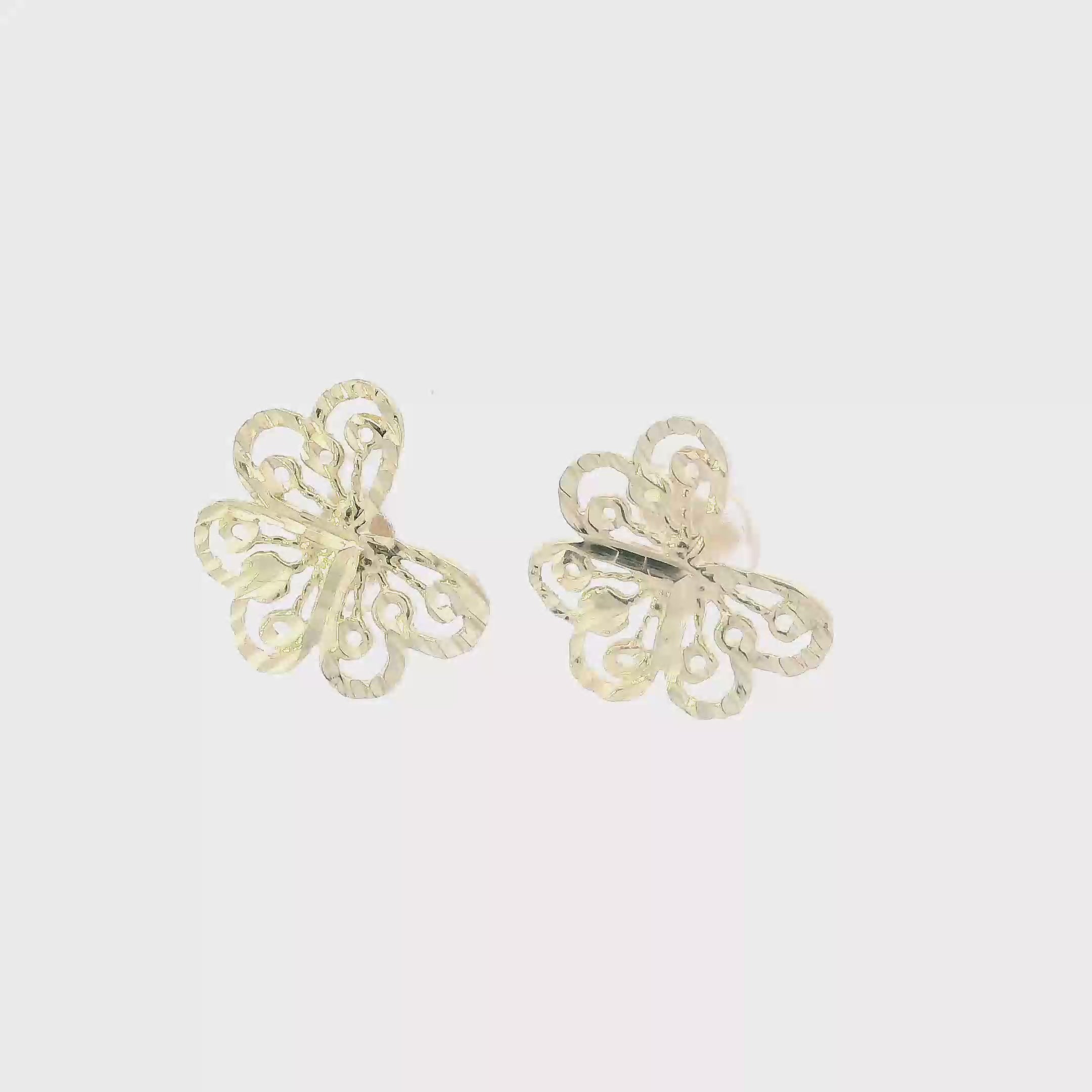 14K Yellow Gold Filigree Butterfly Earrings