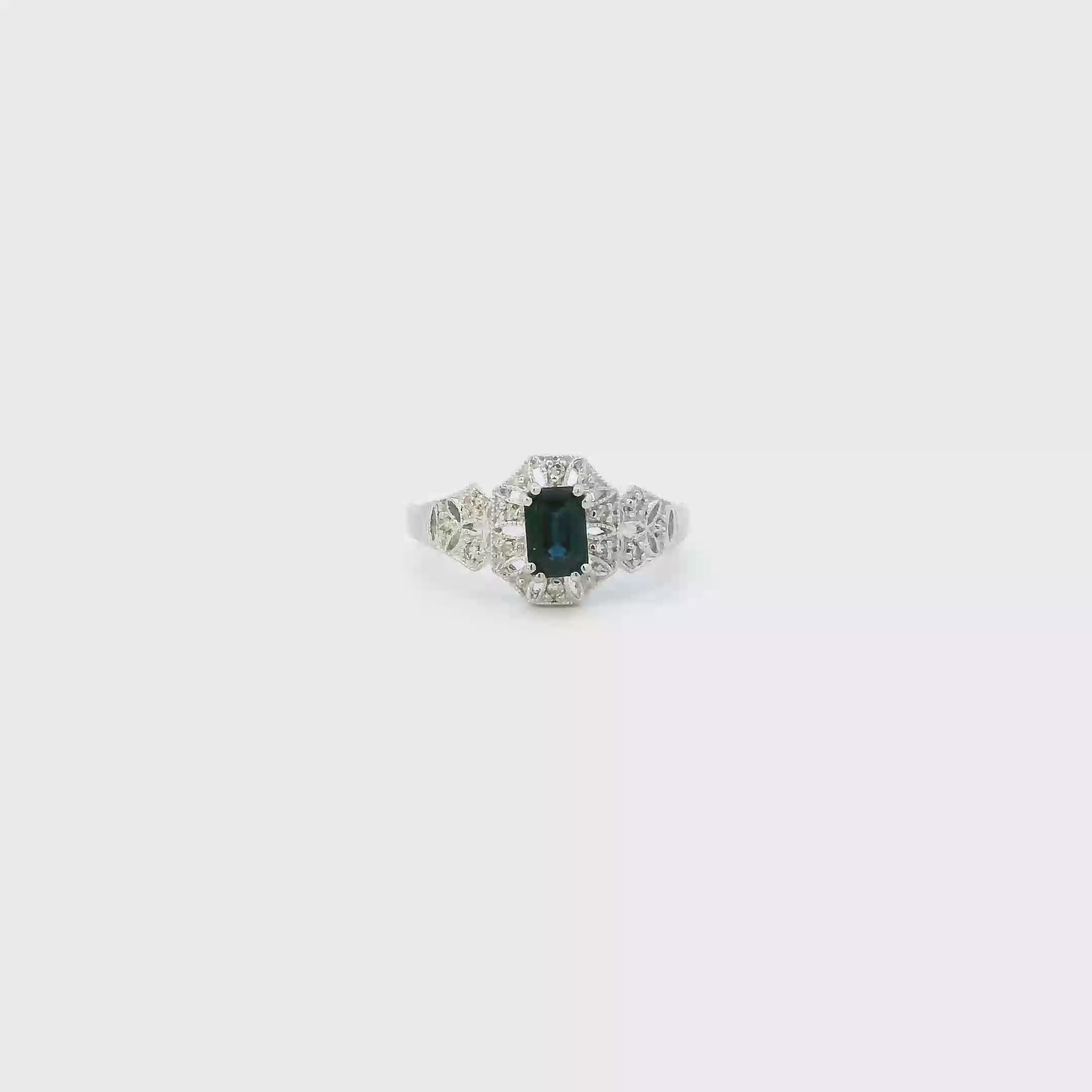 10K White Gold Blue Sapphire Womens Ring