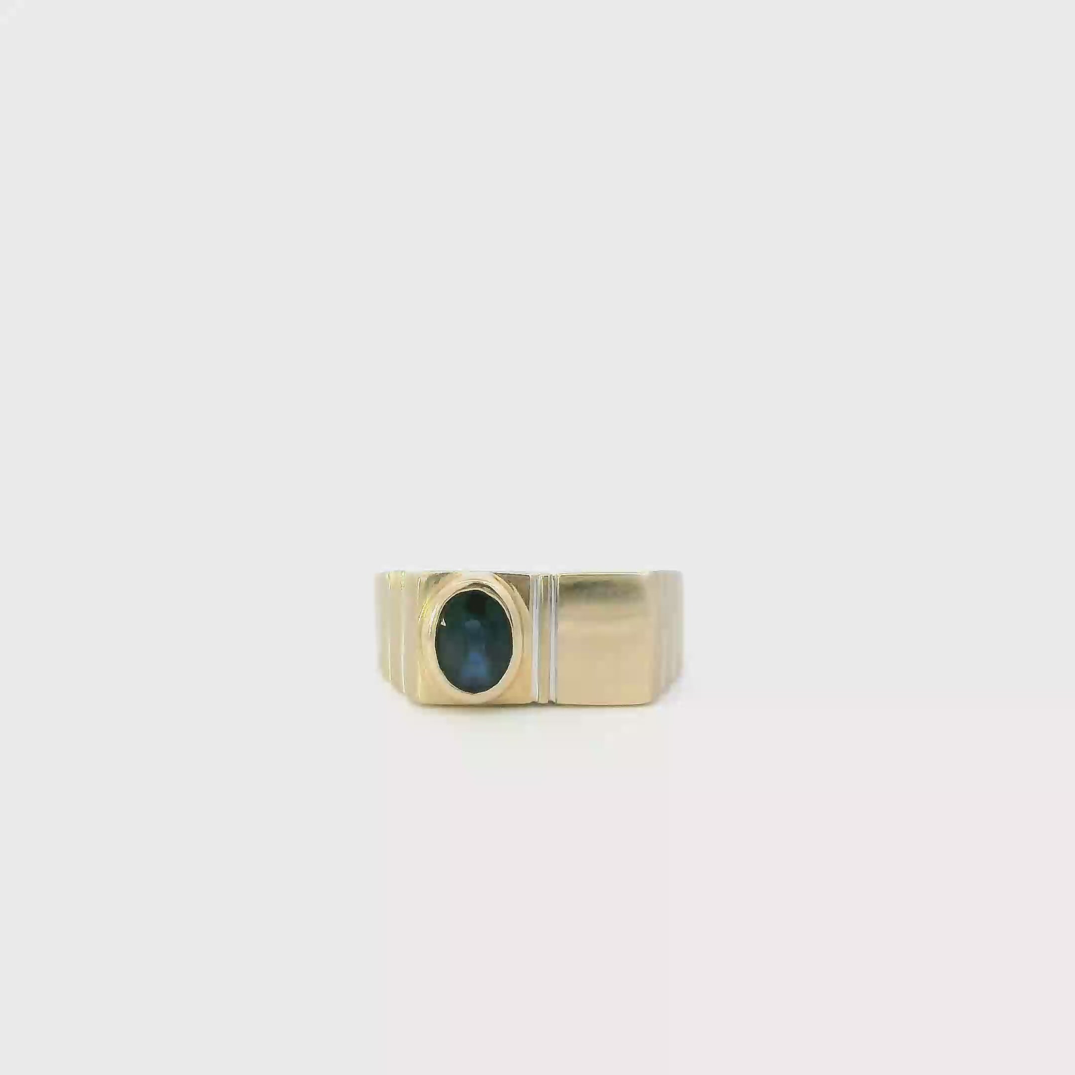 14K Yellow & White Gold Sapphire Signet Womens Ring