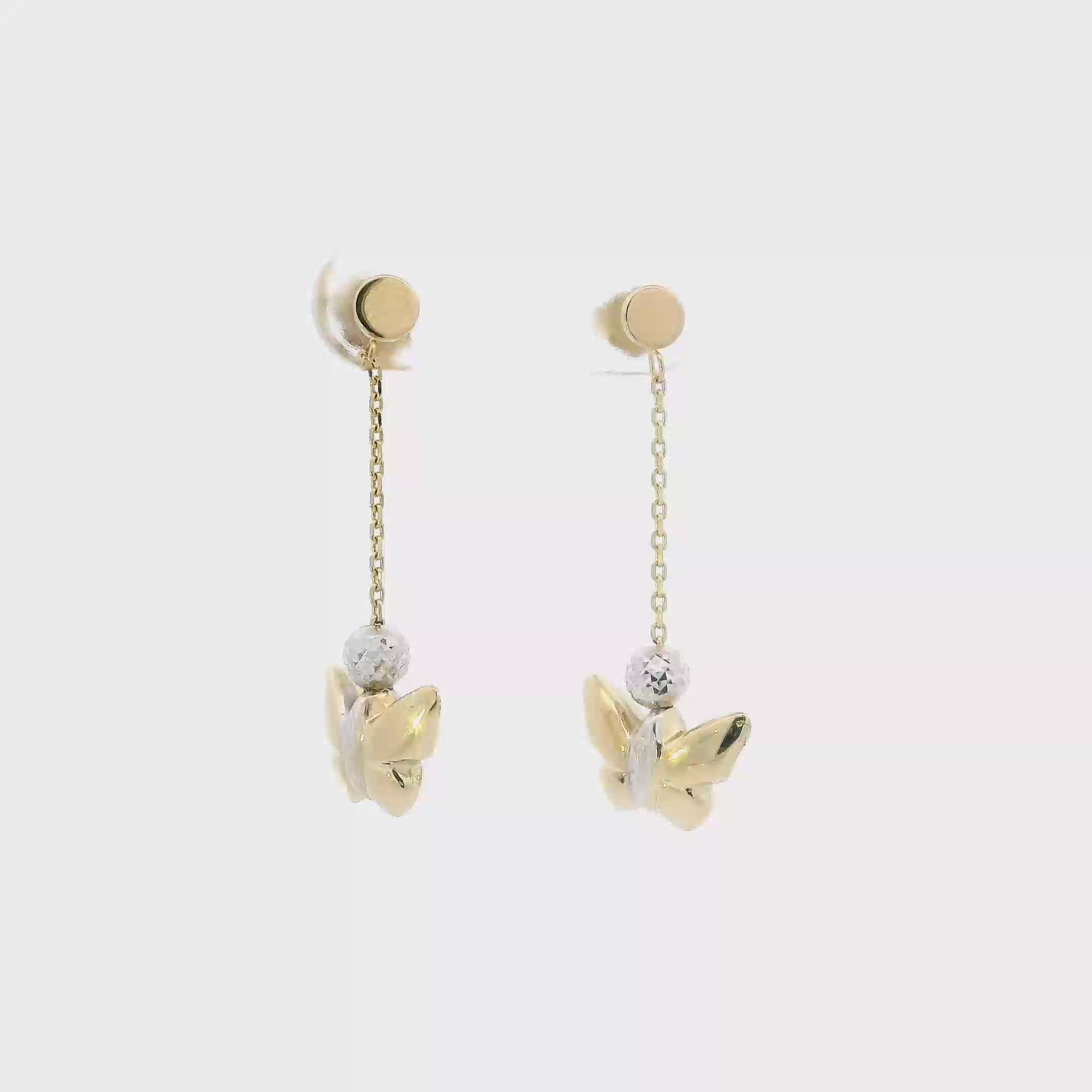 14K Yellow & White Gold Butterfly Dangle Earrings