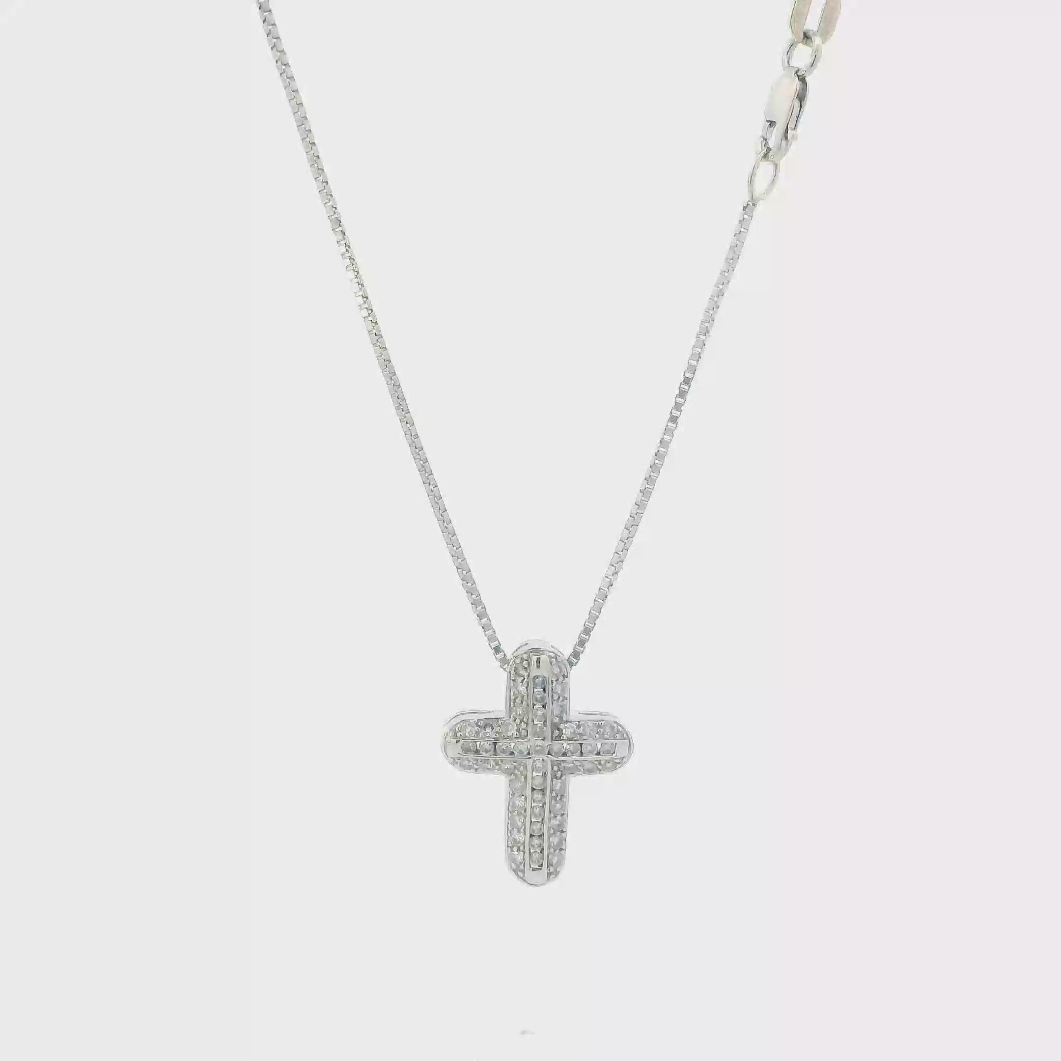 14K White Gold Diamonds Cross Pendant & 18