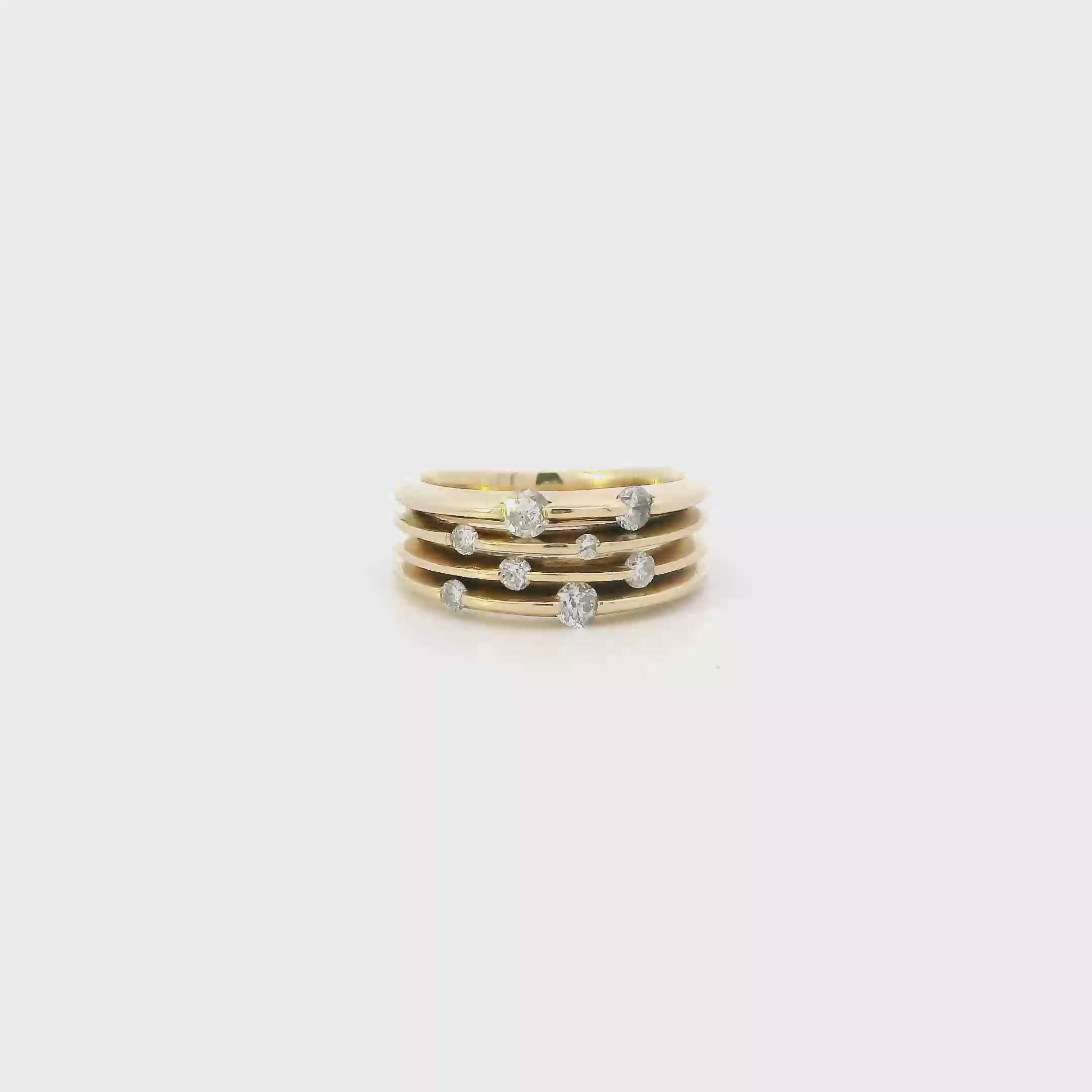 14K Yellow Gold Diamond Four Layered Womens Ring - 0.46ct