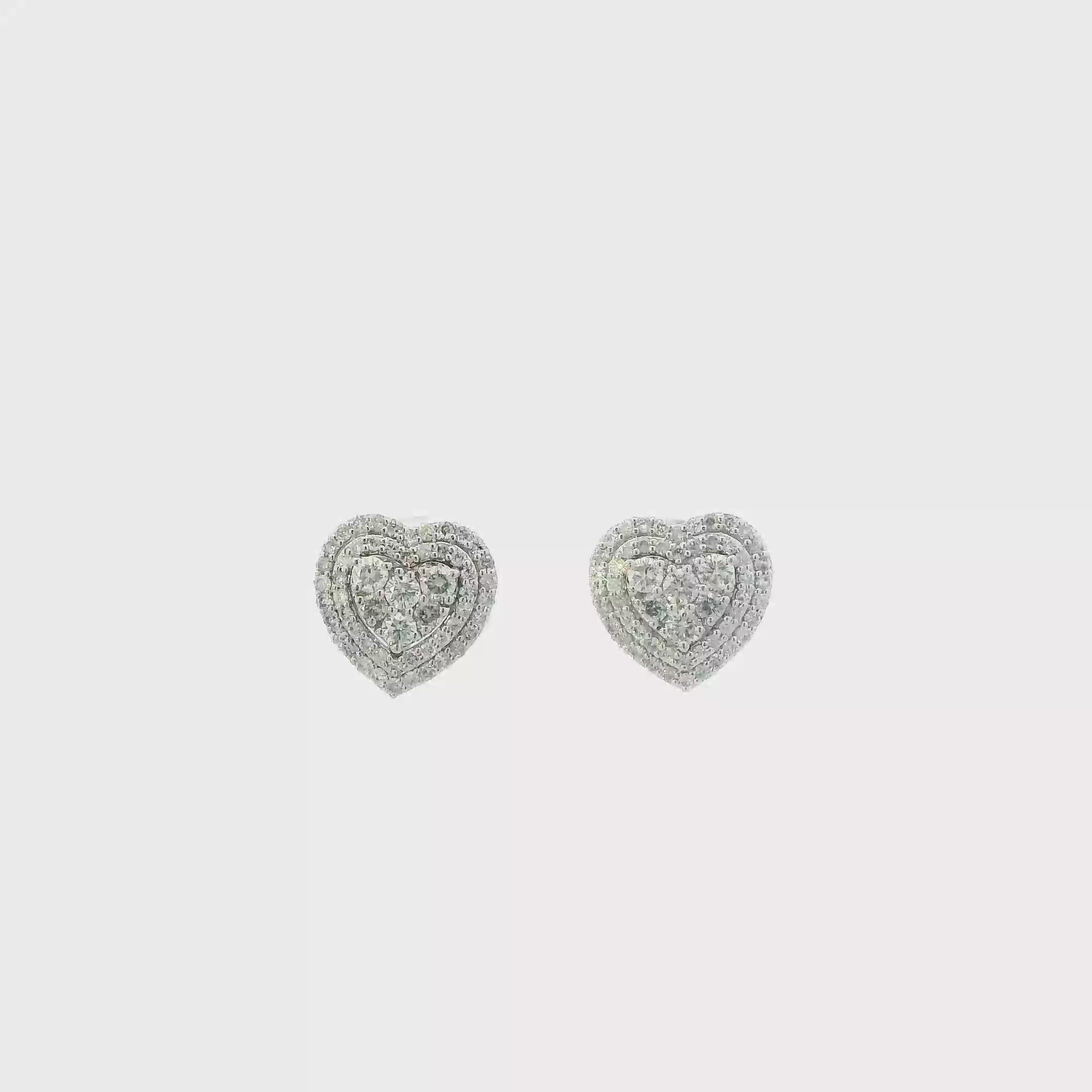 14K White Gold Diamonds Heart Earrings - 0.76ct