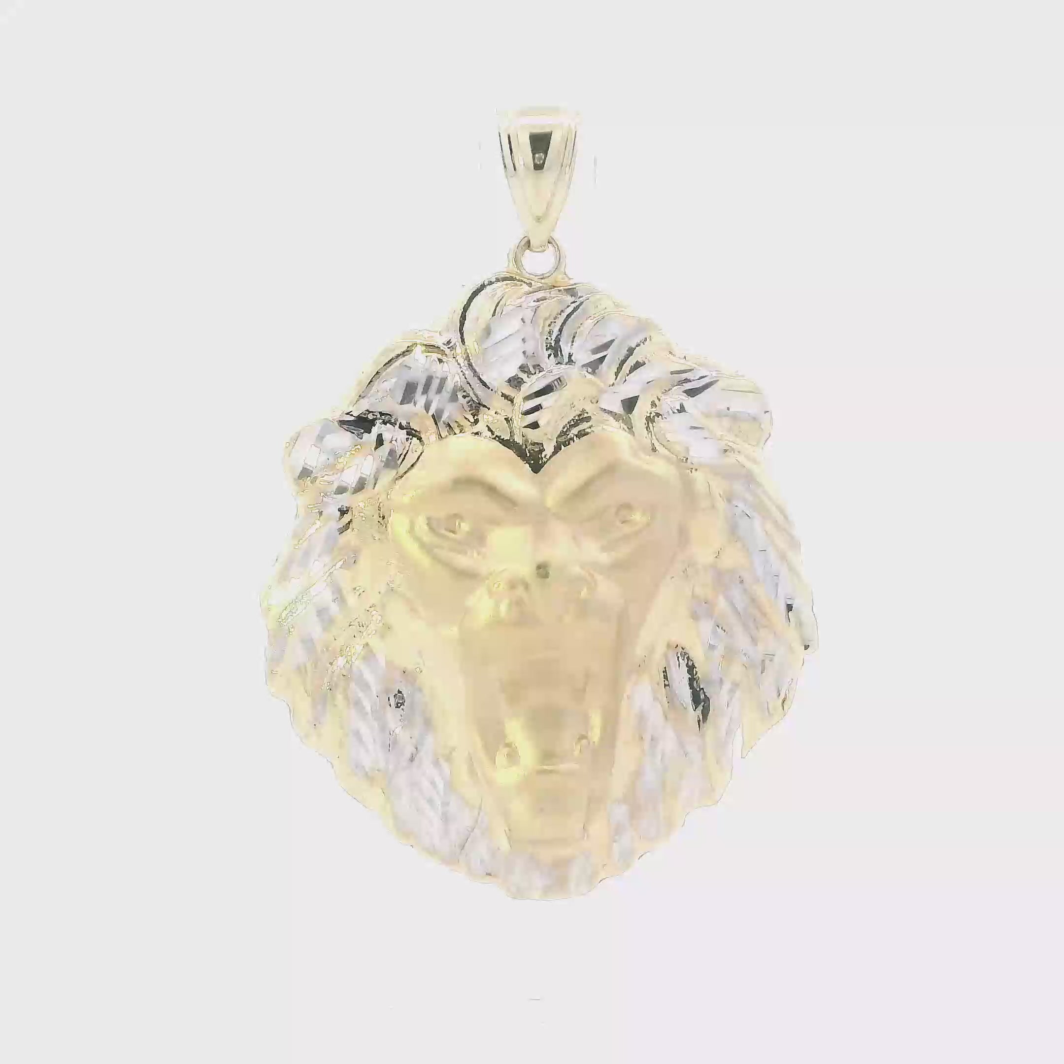 10K Yellow Gold Diamond Cut Lion Head Pendant