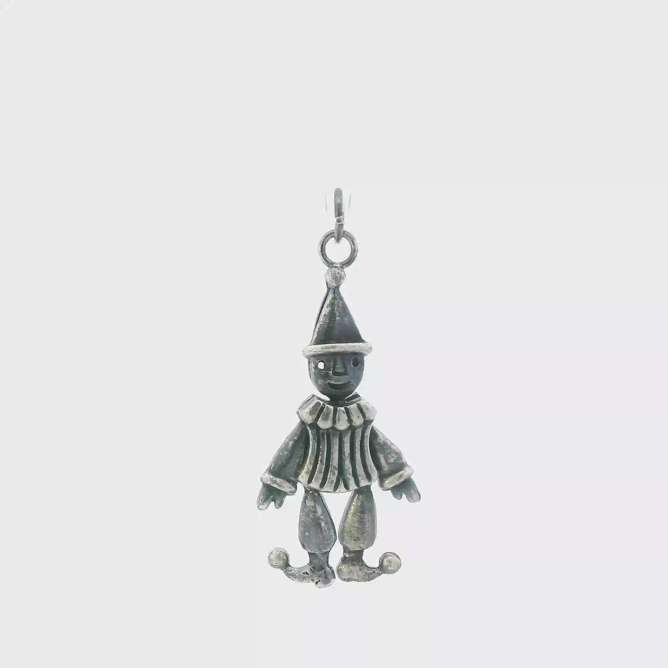 Vintage Silver Articulating Clown Pendant