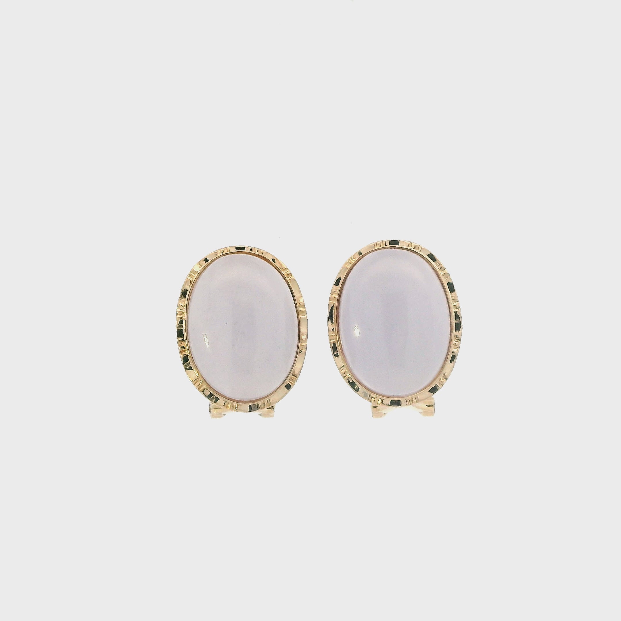 14K Yellow Gold Oval Purple Jade Lever Back Earrings