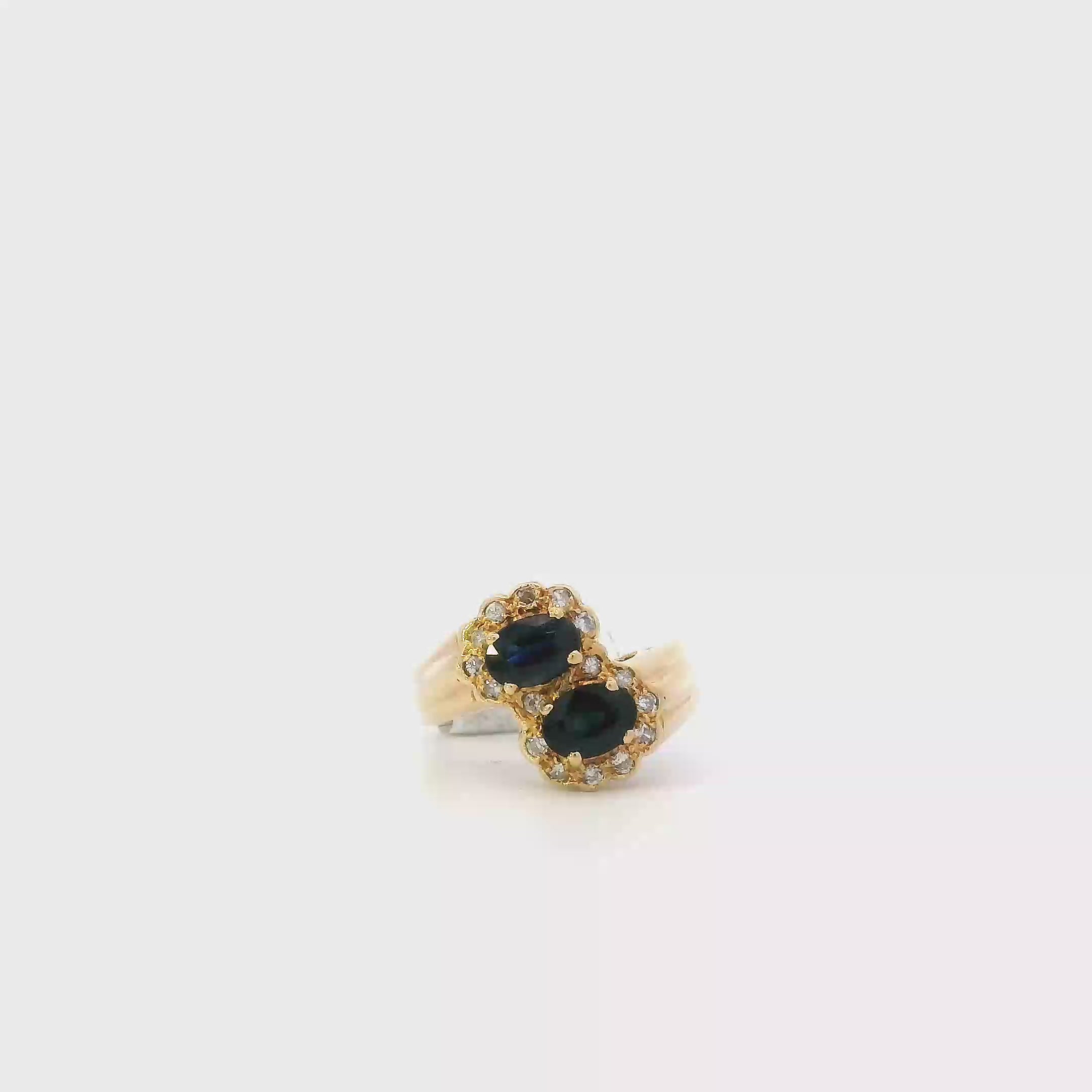 14K Yellow Gold Opal Sapphire & Diamond Women's Ring -0.17ct