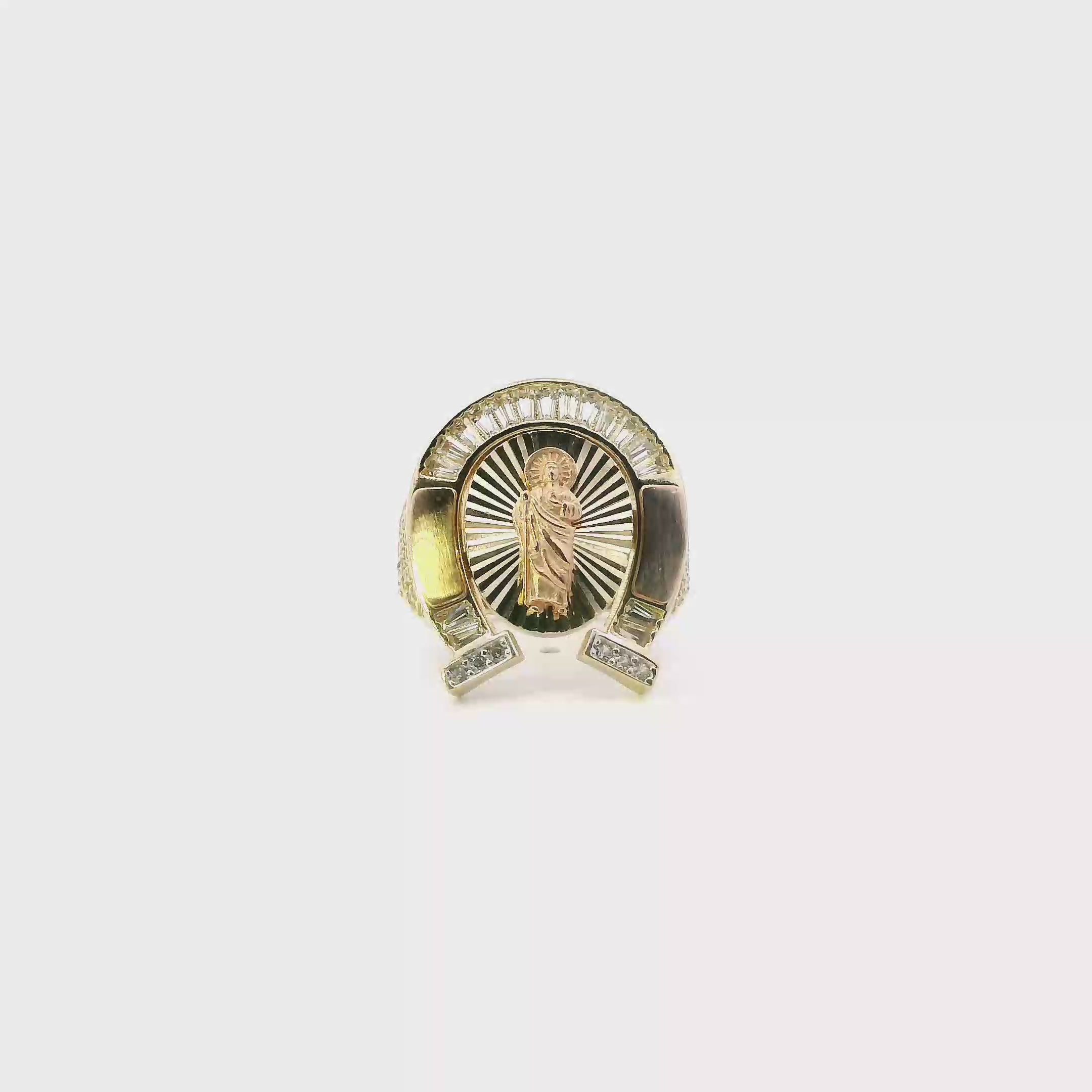 14K Yellow Gold Cz Religious Horseshoe Ring