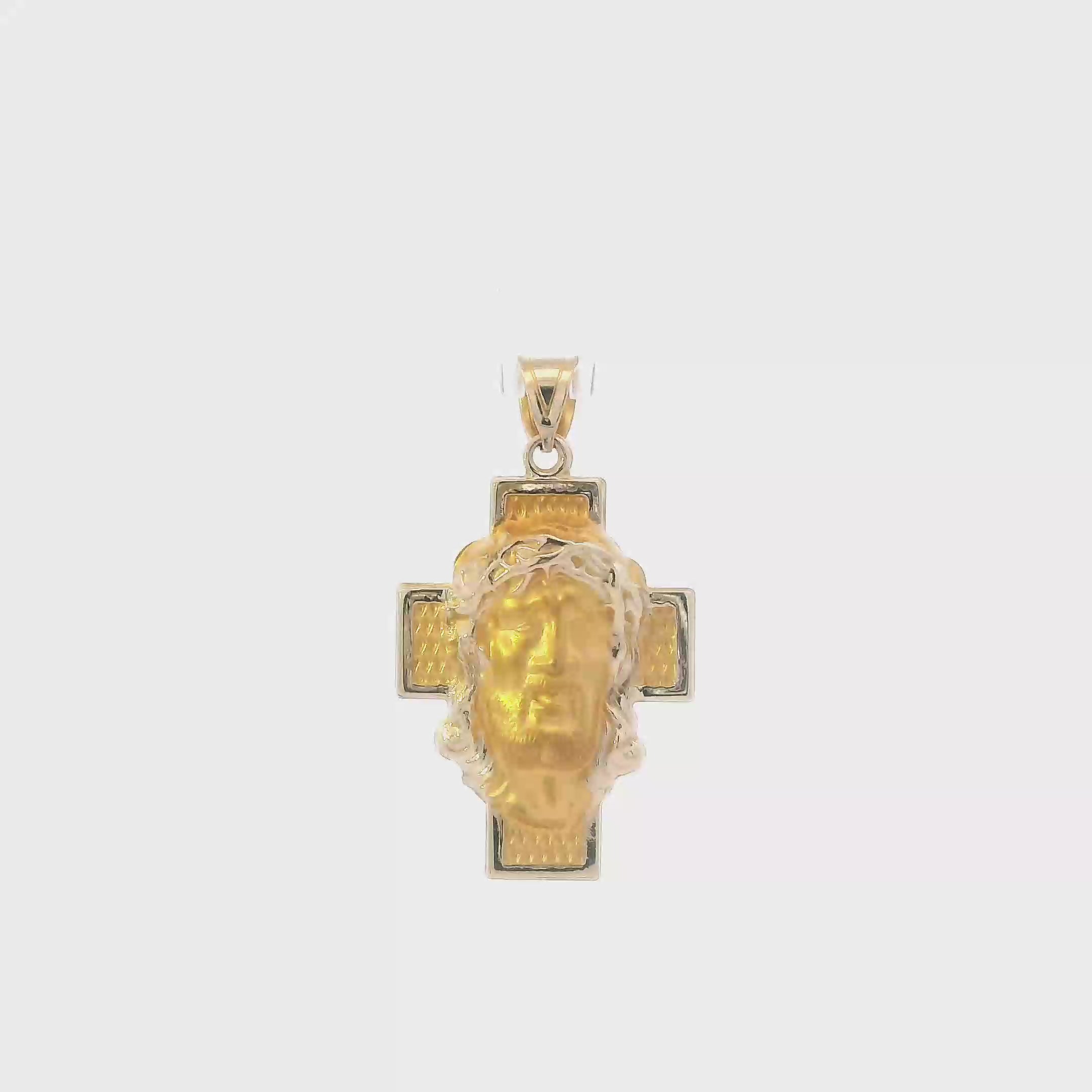 14K Yellow Gold Jesus Face Cross Pendant