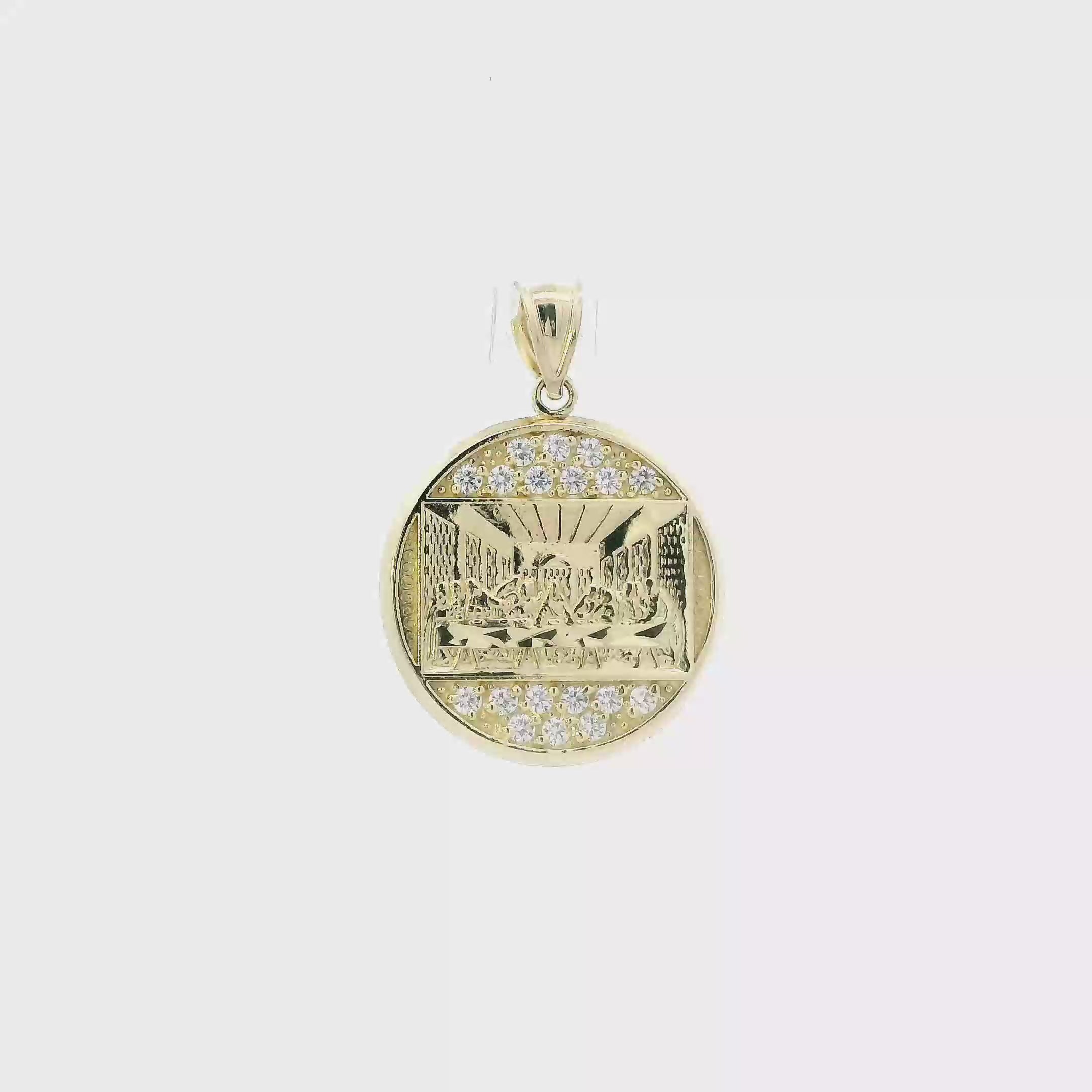 10K Yellow Gold Round Last Supper Pendant