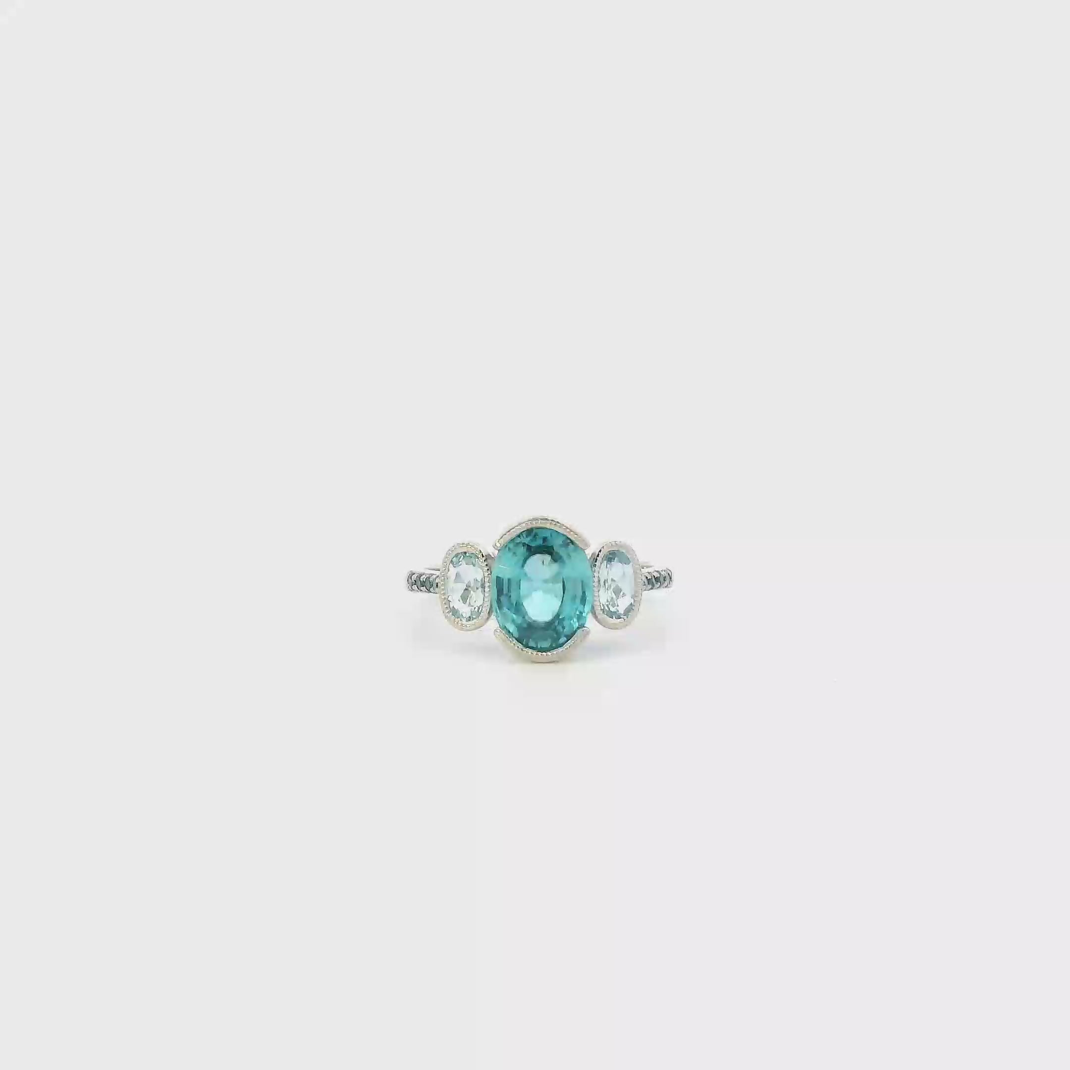 14K White Gold Blue Topaz, Aquamarine, & Blue Diamonds Womens Ring - 0.05ct