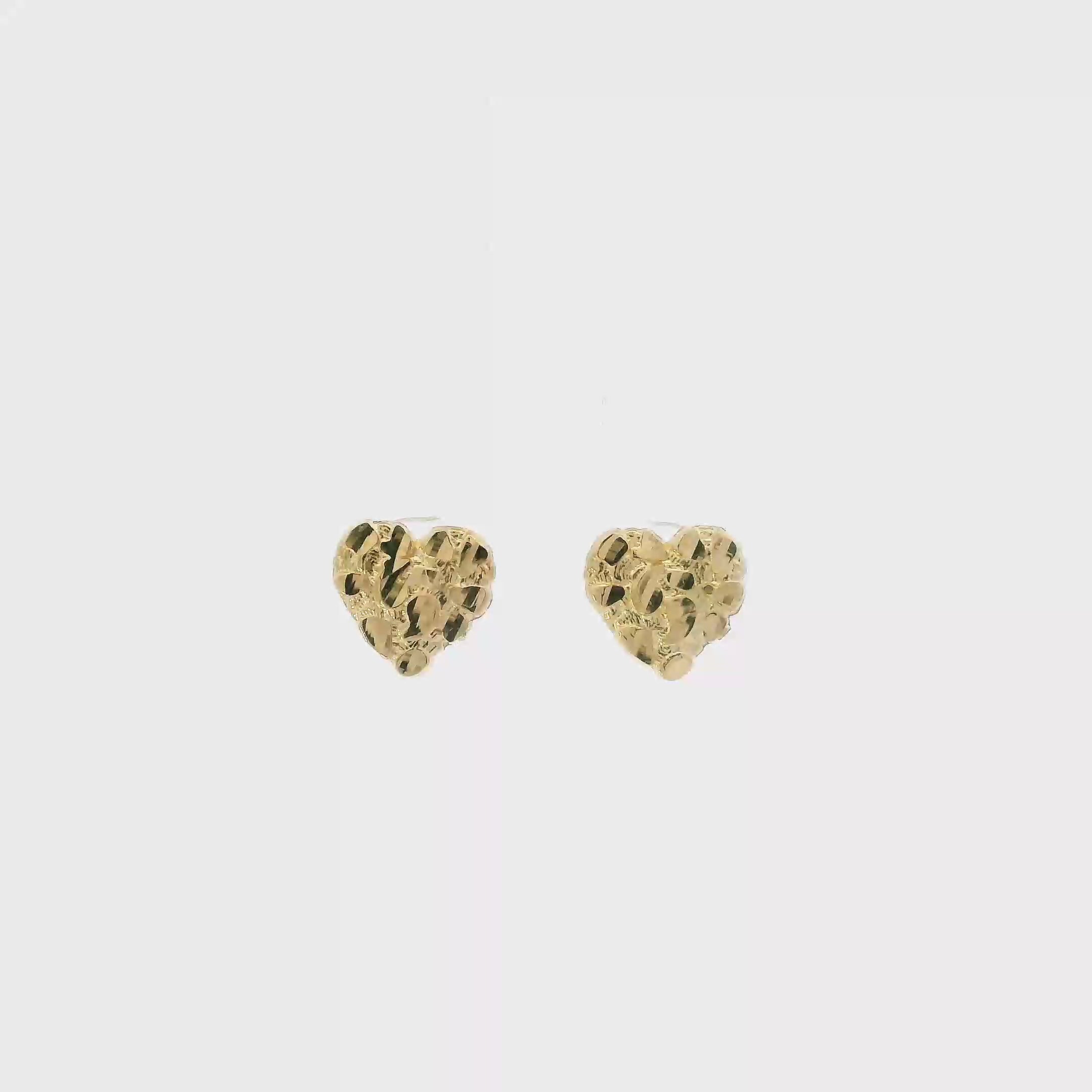 10K Yellow Gold Nugget Heart Stud Earrings