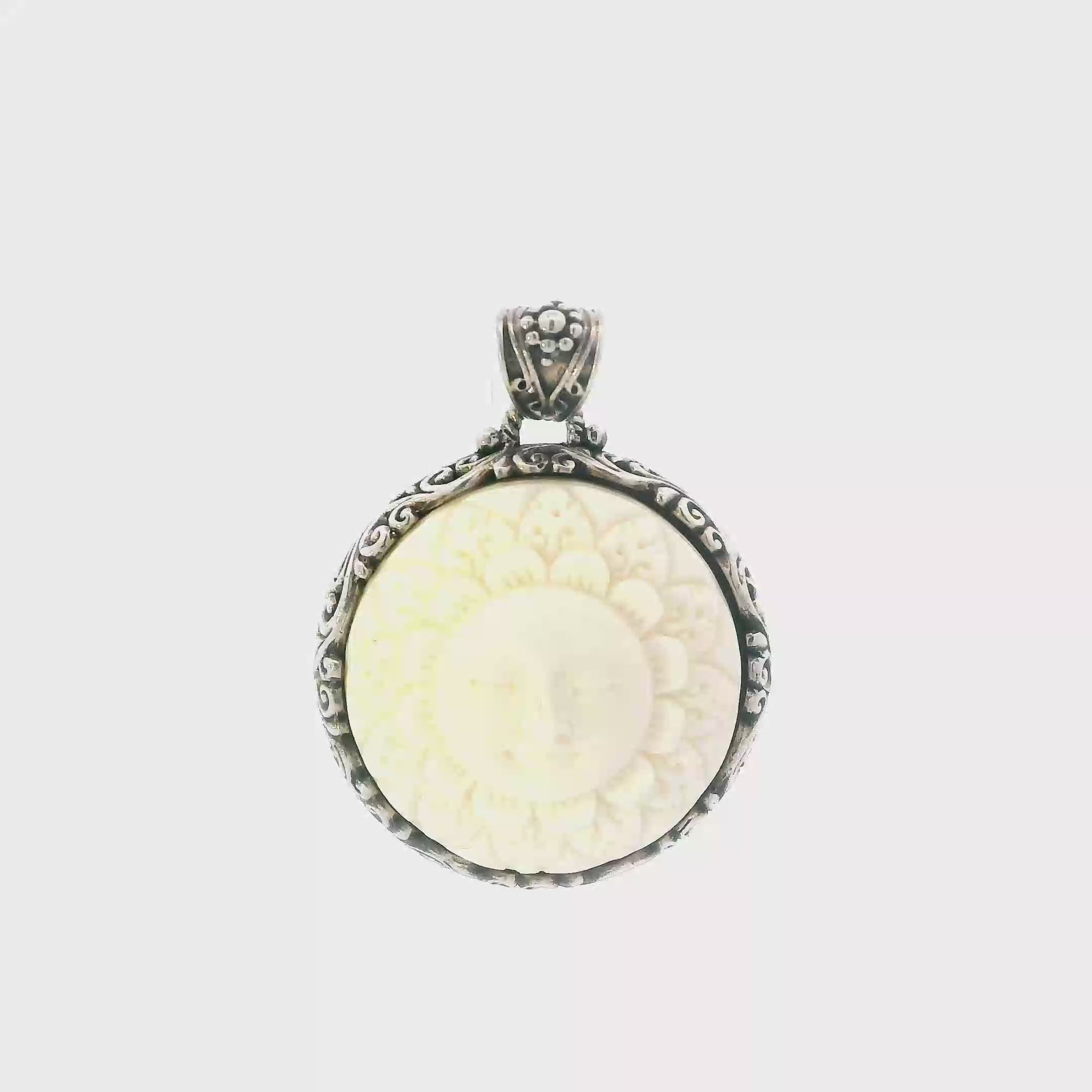 Sterling Silver White Enamel Sun Face Filigree Pendant