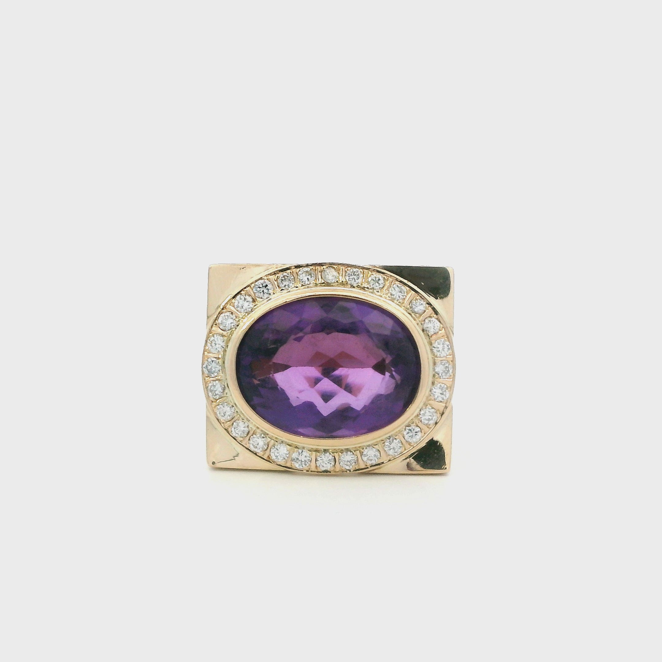 14K Yellow Gold Amethyst & Diamond Women's Ring -0.84ct