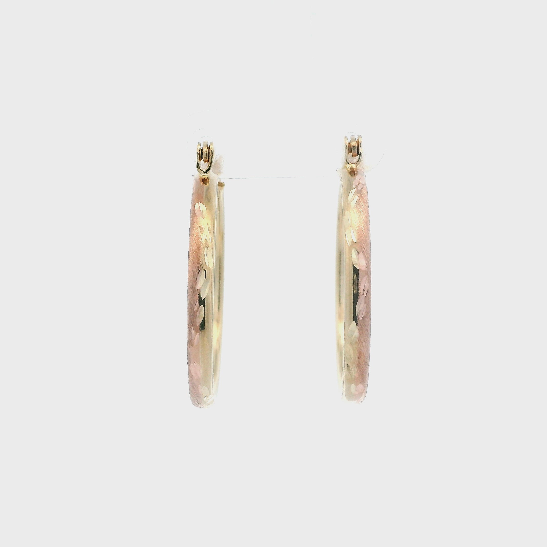 10K Yellow & Rose Gold Diamond Cut Hoop Earrings