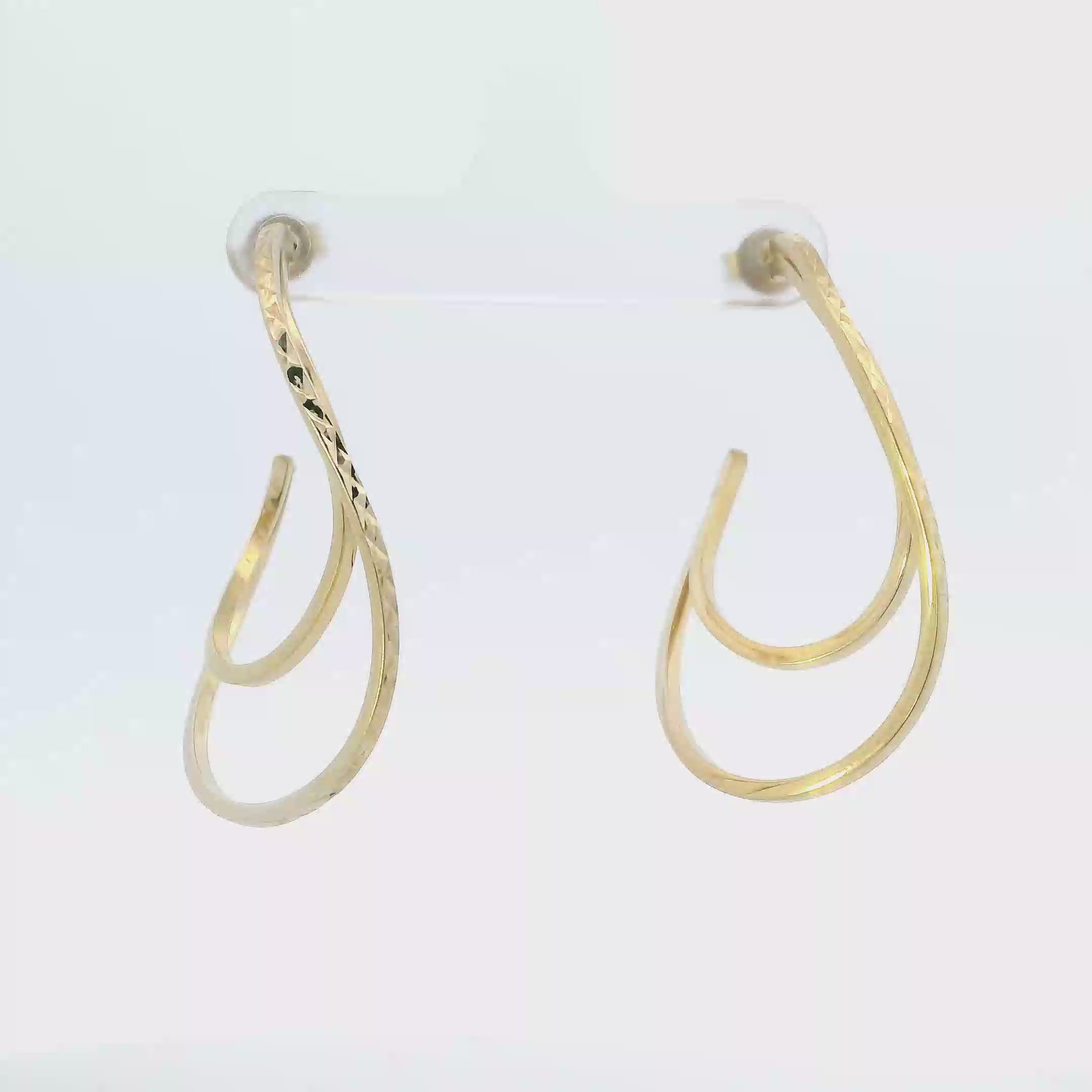 10K Yellow Gold Diamond Cut Wavy Hoop Earrings