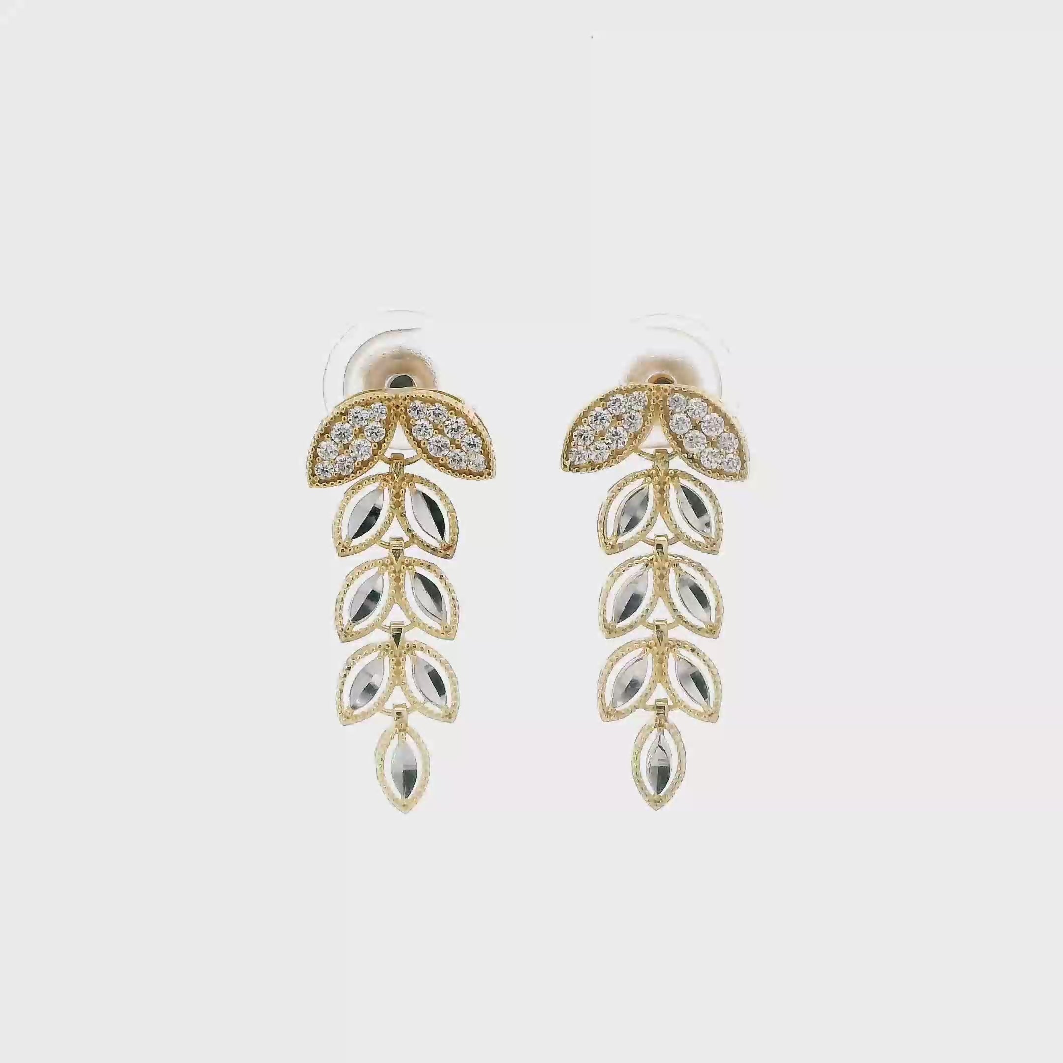 14K Yellow & White Gold Leaf Dangle Earrings