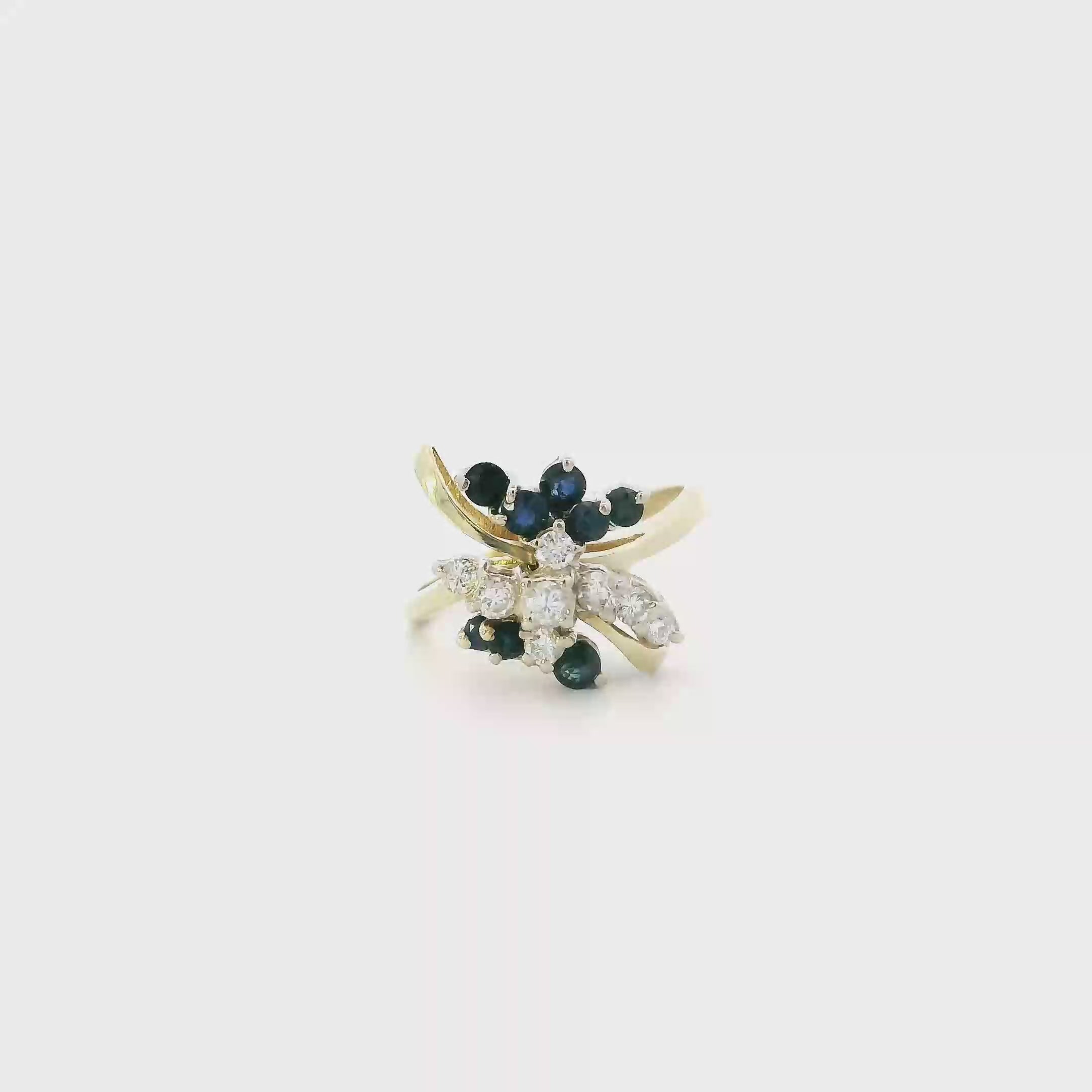 14K Yellow Gold Diamond & Sapphire Womens Ring - 0.32ct