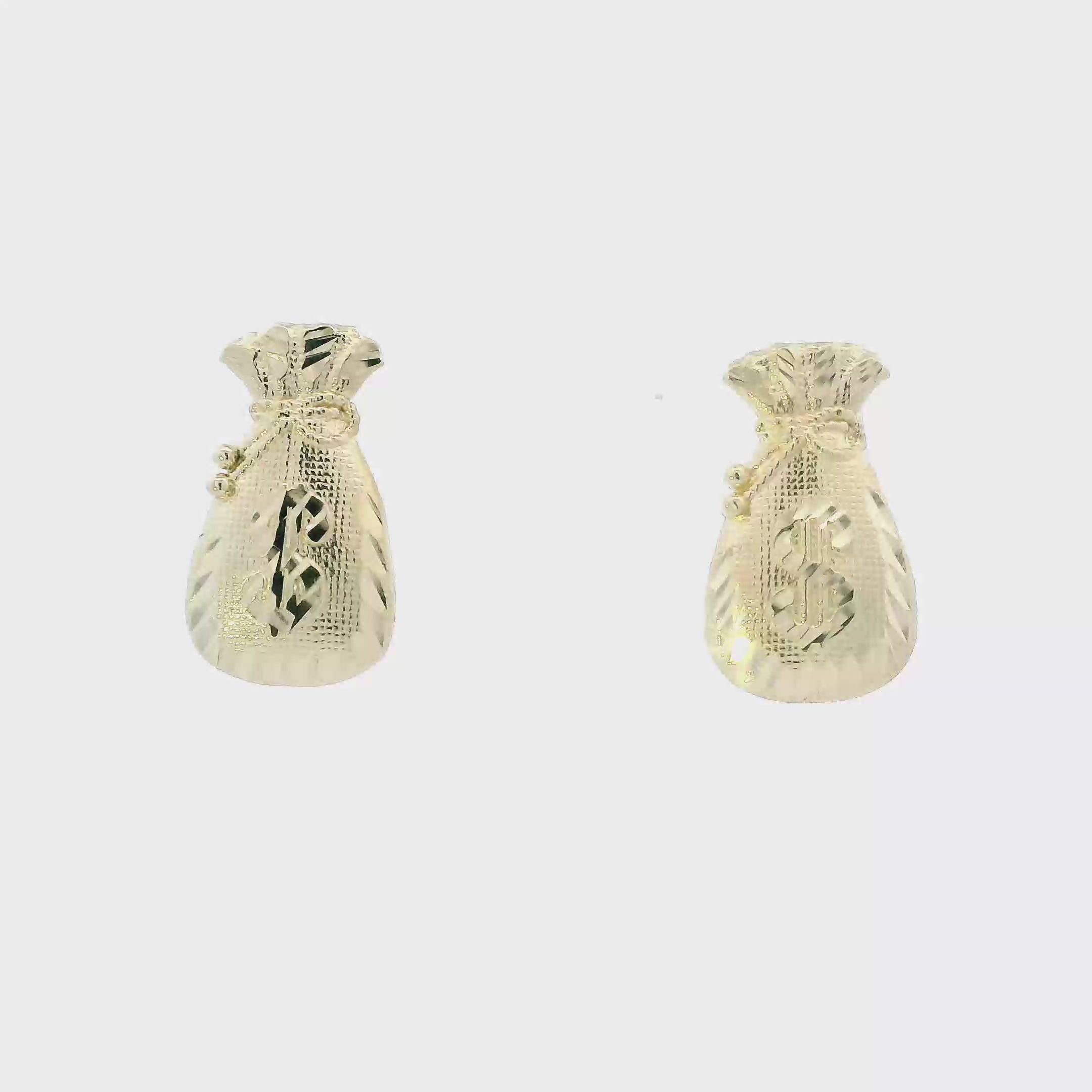 10K Yellow Gold Diamond Cut Money Bag Earrings