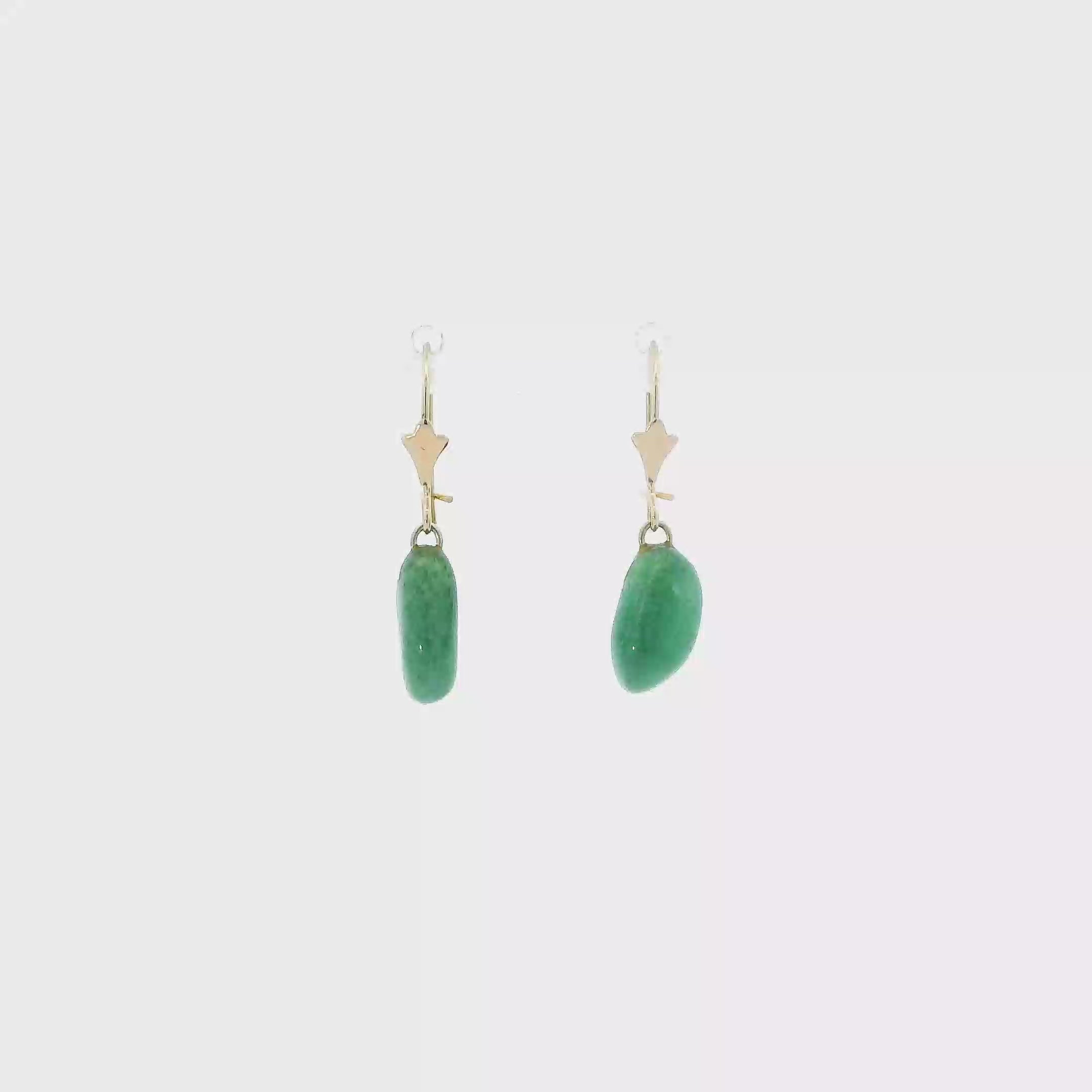 14K Yellow Gold Jade Dangle Earrings