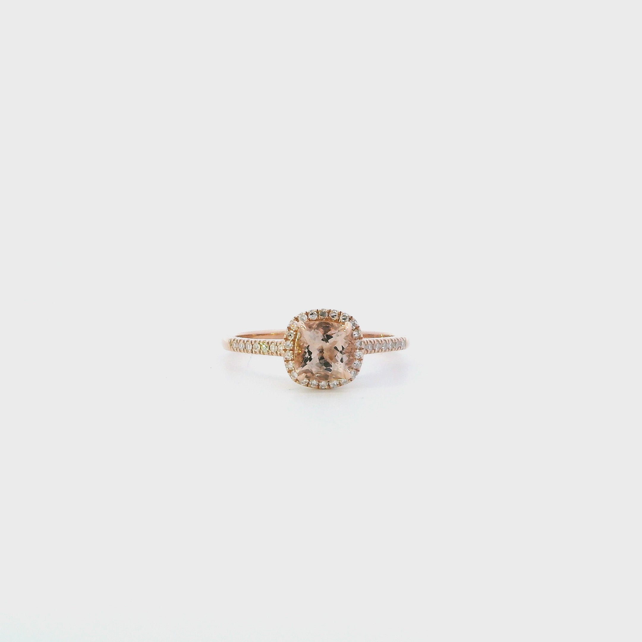 14K Rose Gold Cush Morganite & Diamond Womens Ring - 0.13ct