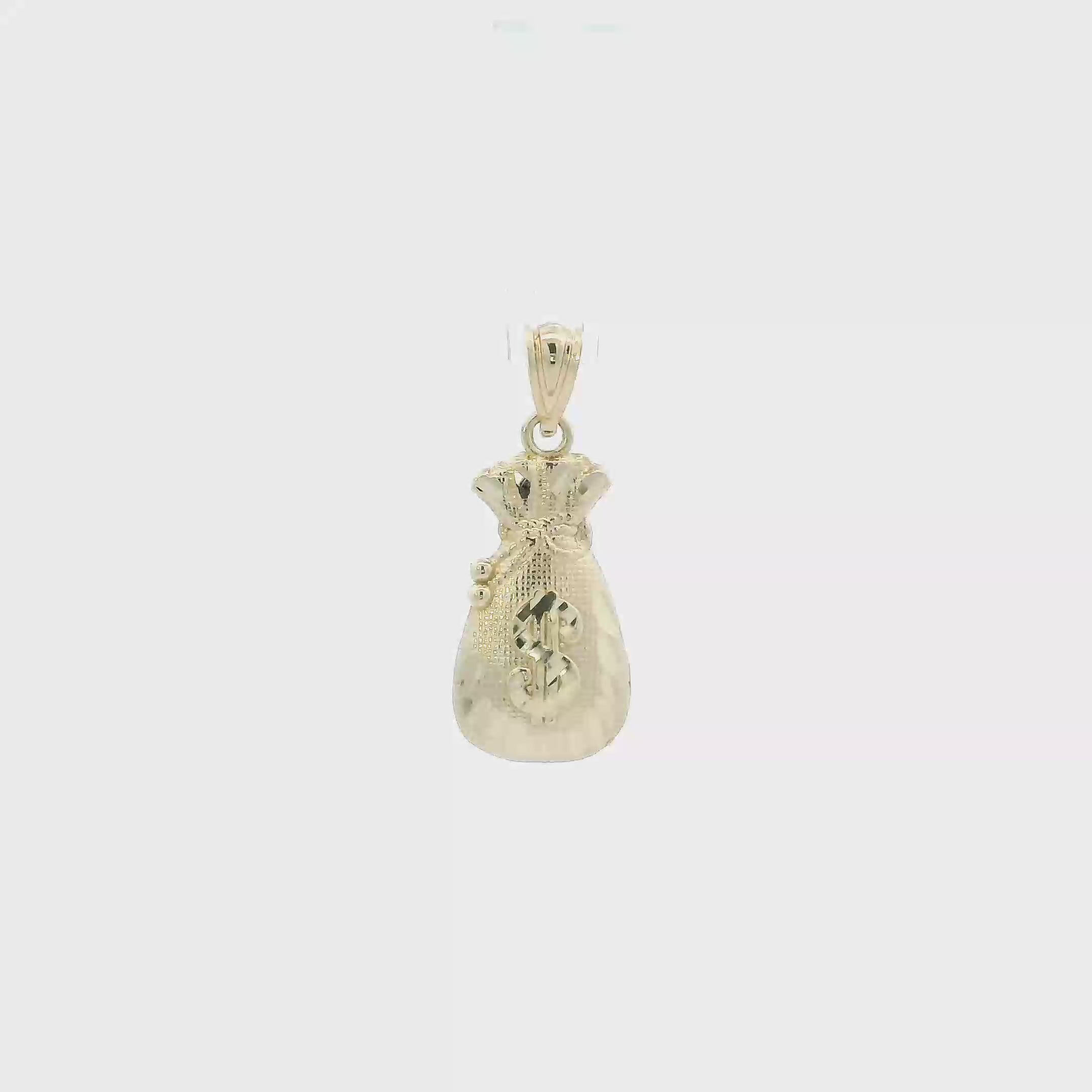 10K Yellow Gold Diamond Cut Money Bag Pendant