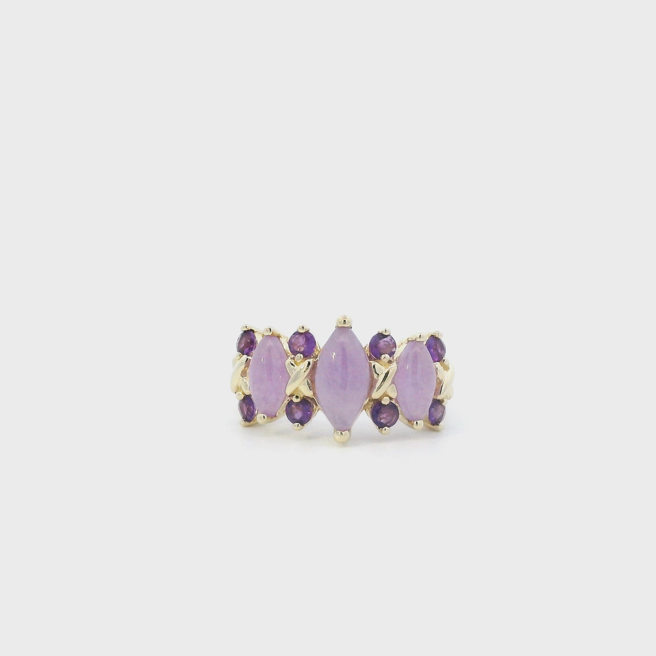 14K Yellow Gold Purple Jade & Amethyst Womens Ring