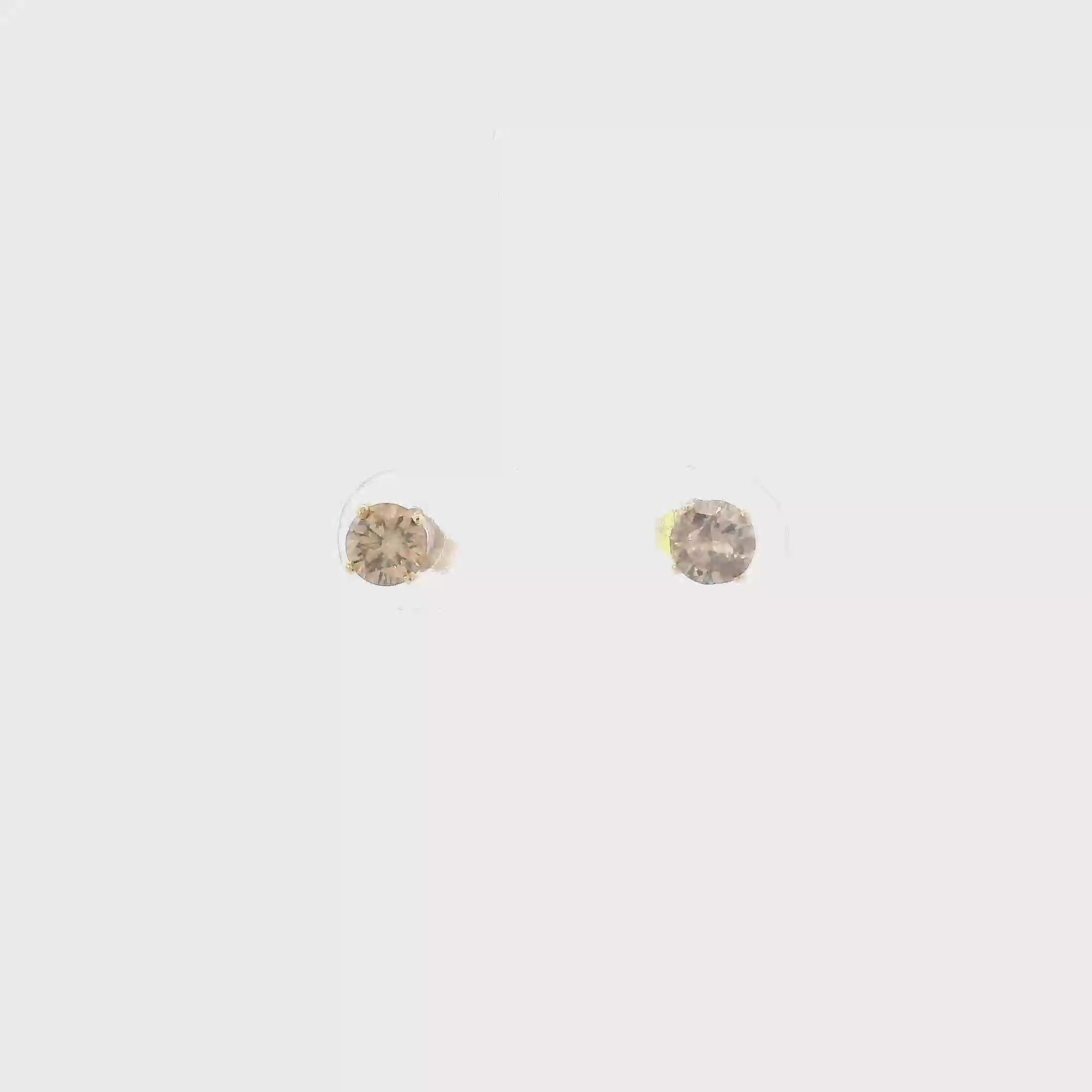 14K Yellow Gold Champagne Solitaire Diamond Earrings - 0.60ct