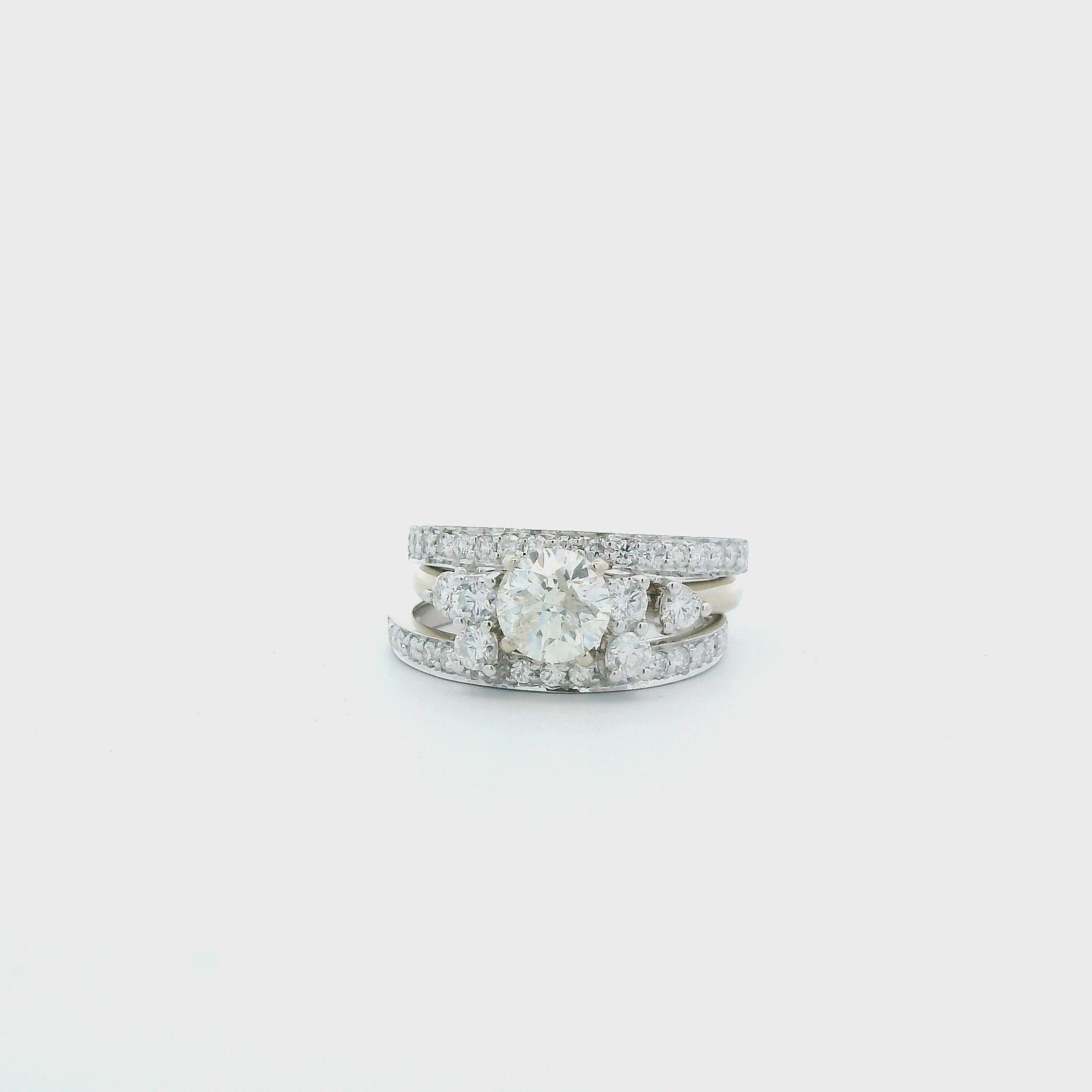 14K White Gold Diamond Engagement & Wedding Ring Set - 1.69ct