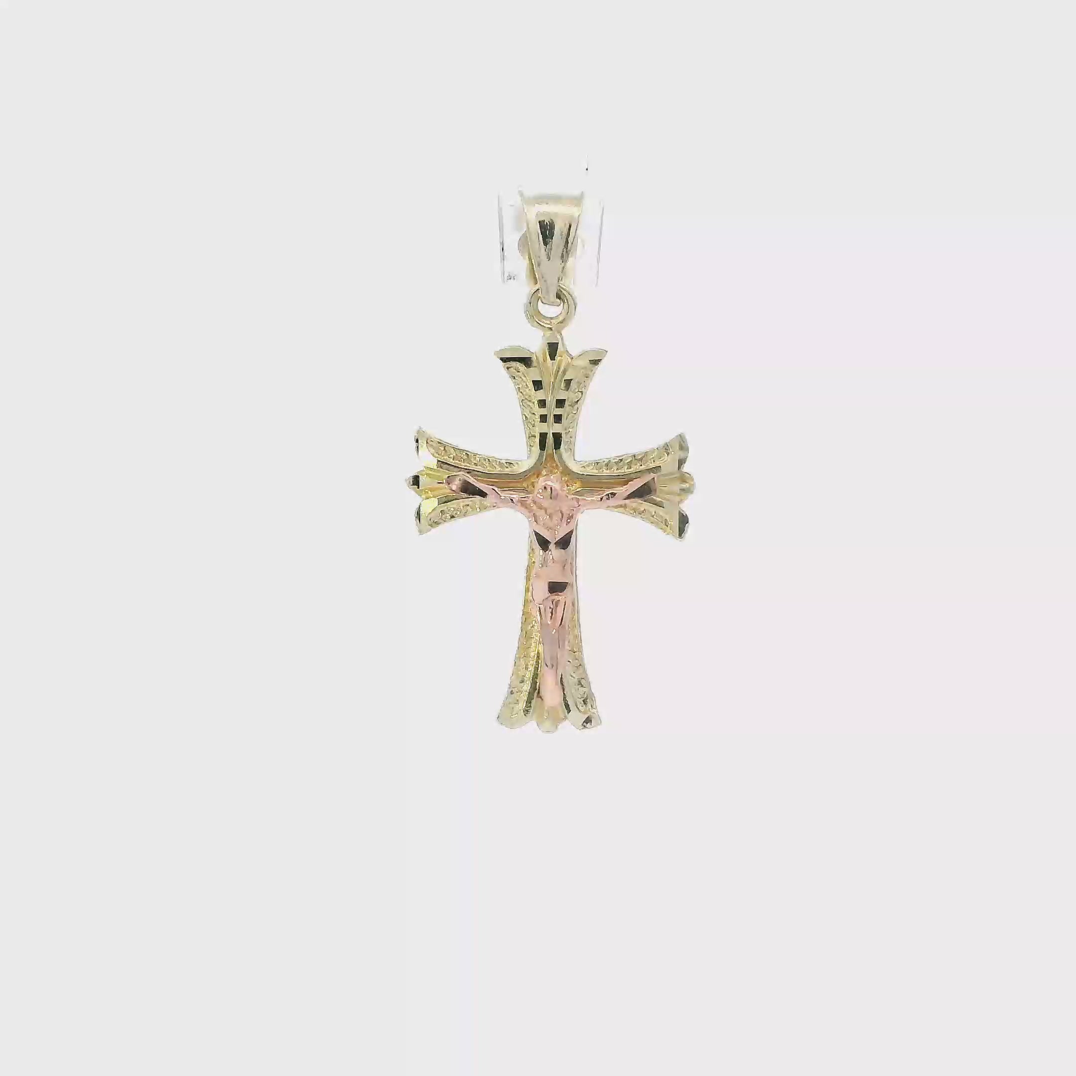 14K Yellow & Rose Gold Diamond Cut Religious Cross Pendant