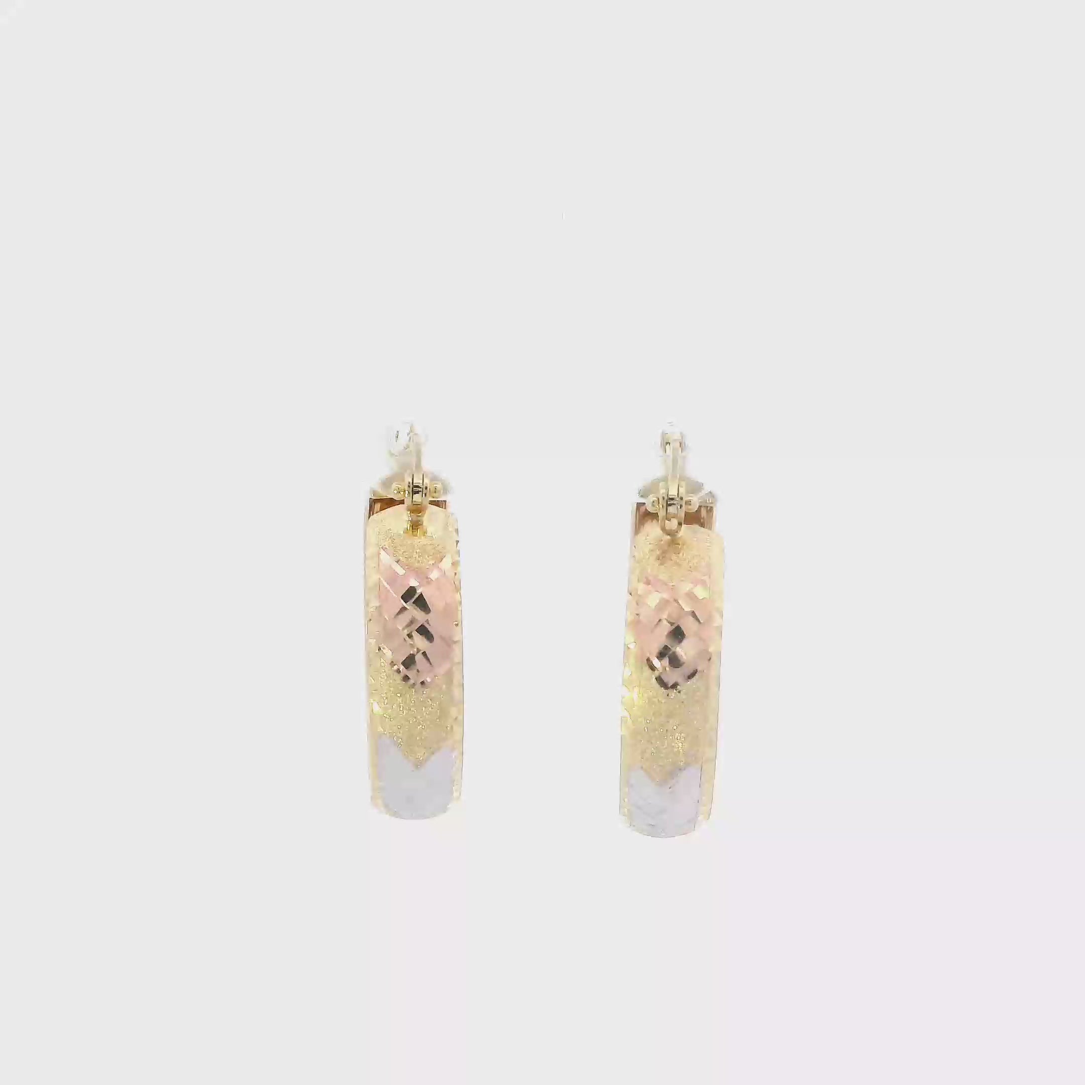 14K Tri Color Gold Arrow Design Hoop Earrings