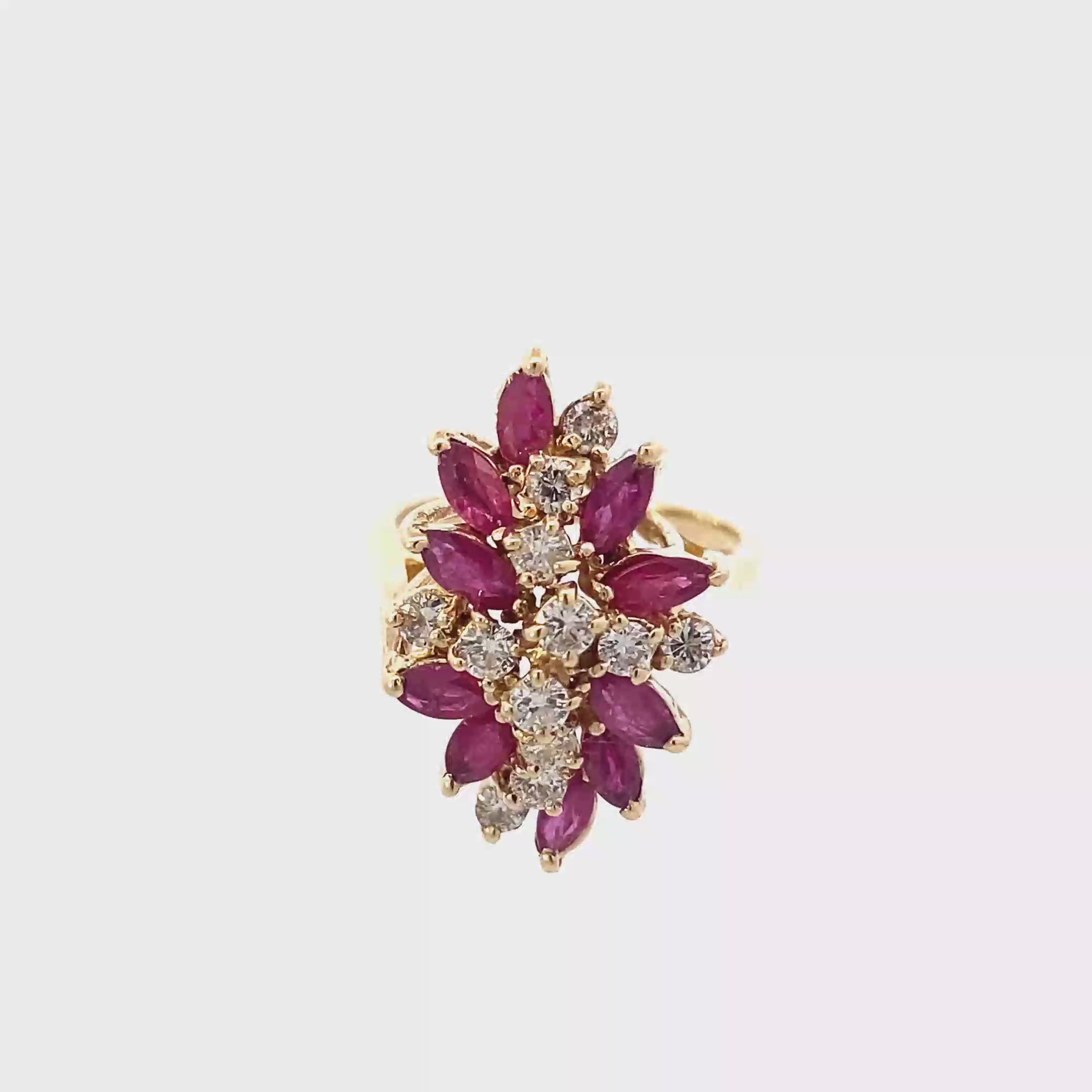 14K Yellow Gold Diamond & Ruby Women's Ring - 0.62ct