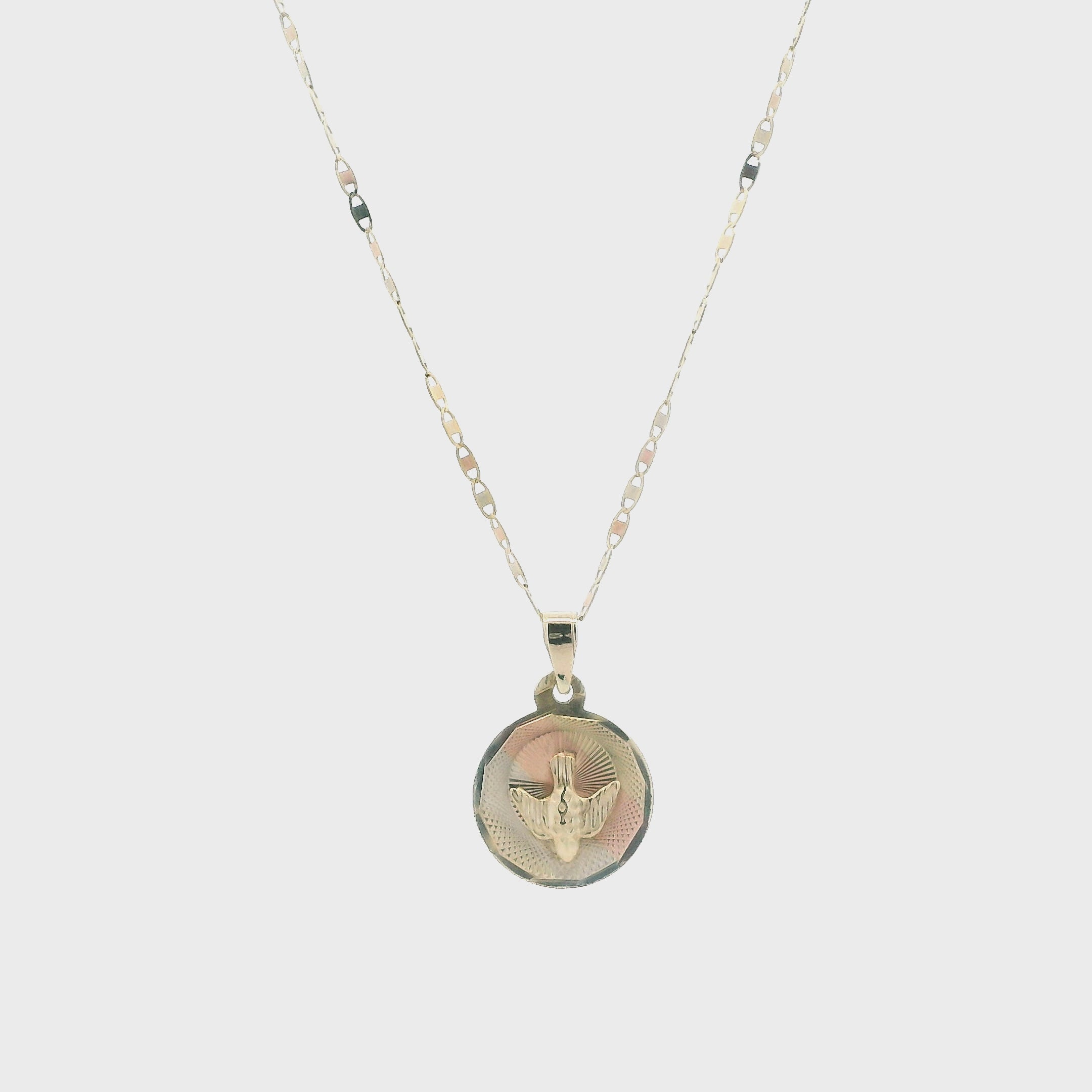 10K Tri Colored Gold Dove Pendant & Mariner Chain