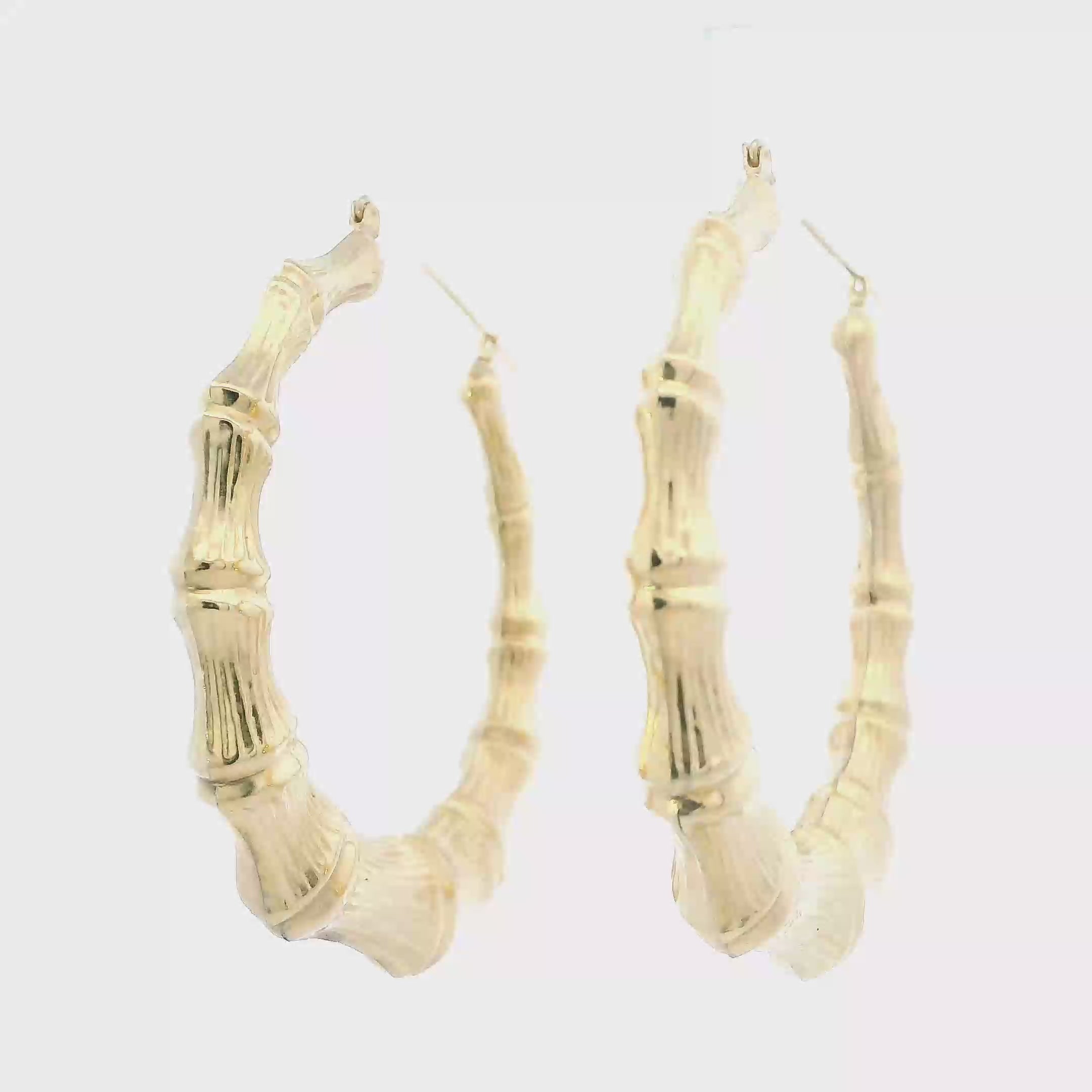 10K Yellow Gold Bamboo Hoop Earrings