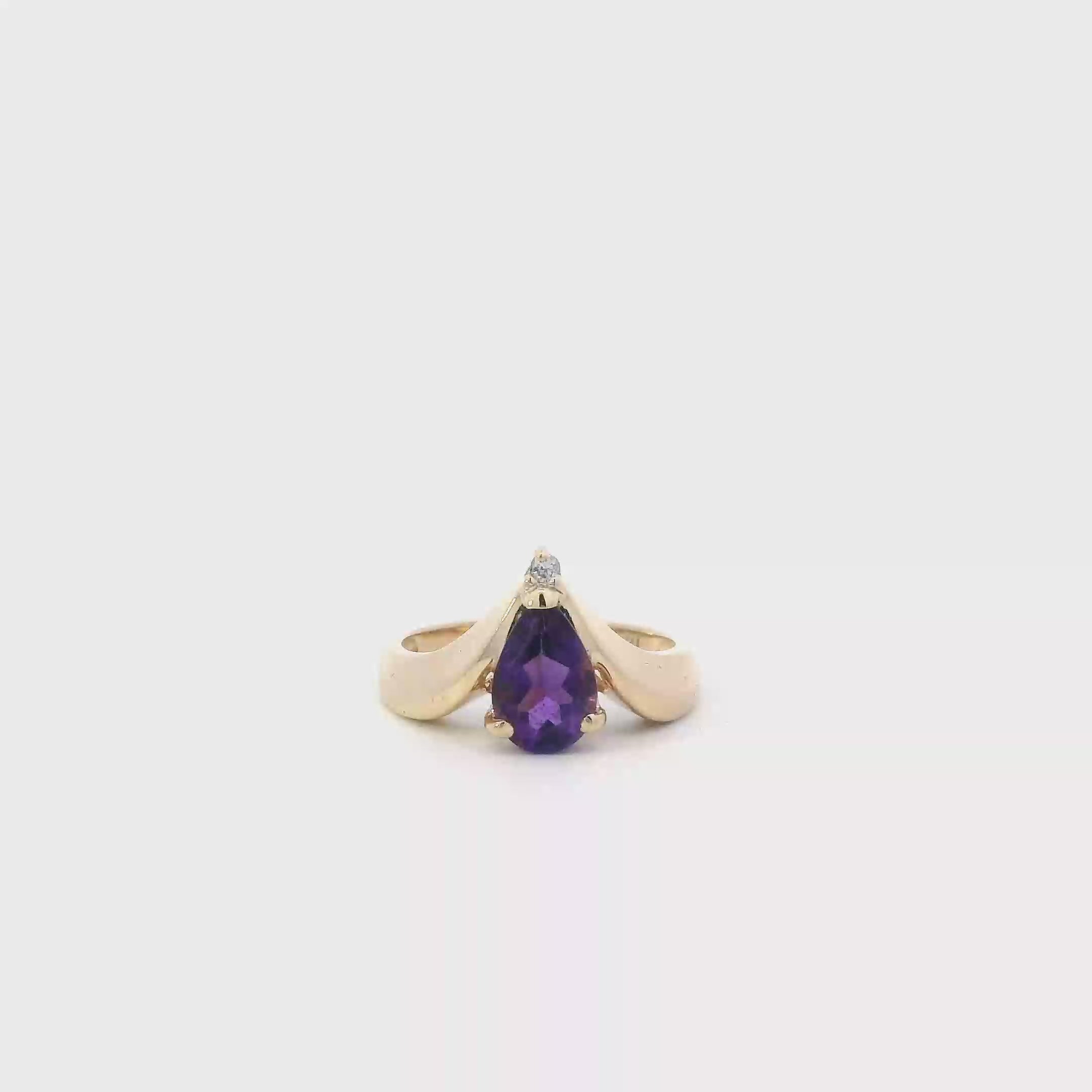14K Yellow Gold Amethyst & Diamond Women's Ring - 0.02ct