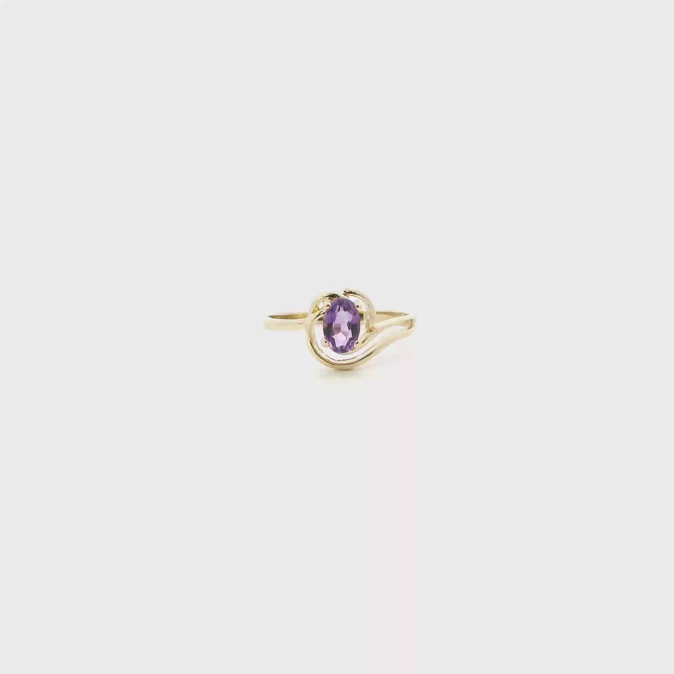 14K Yellow Gold Amethyst Womens Ring