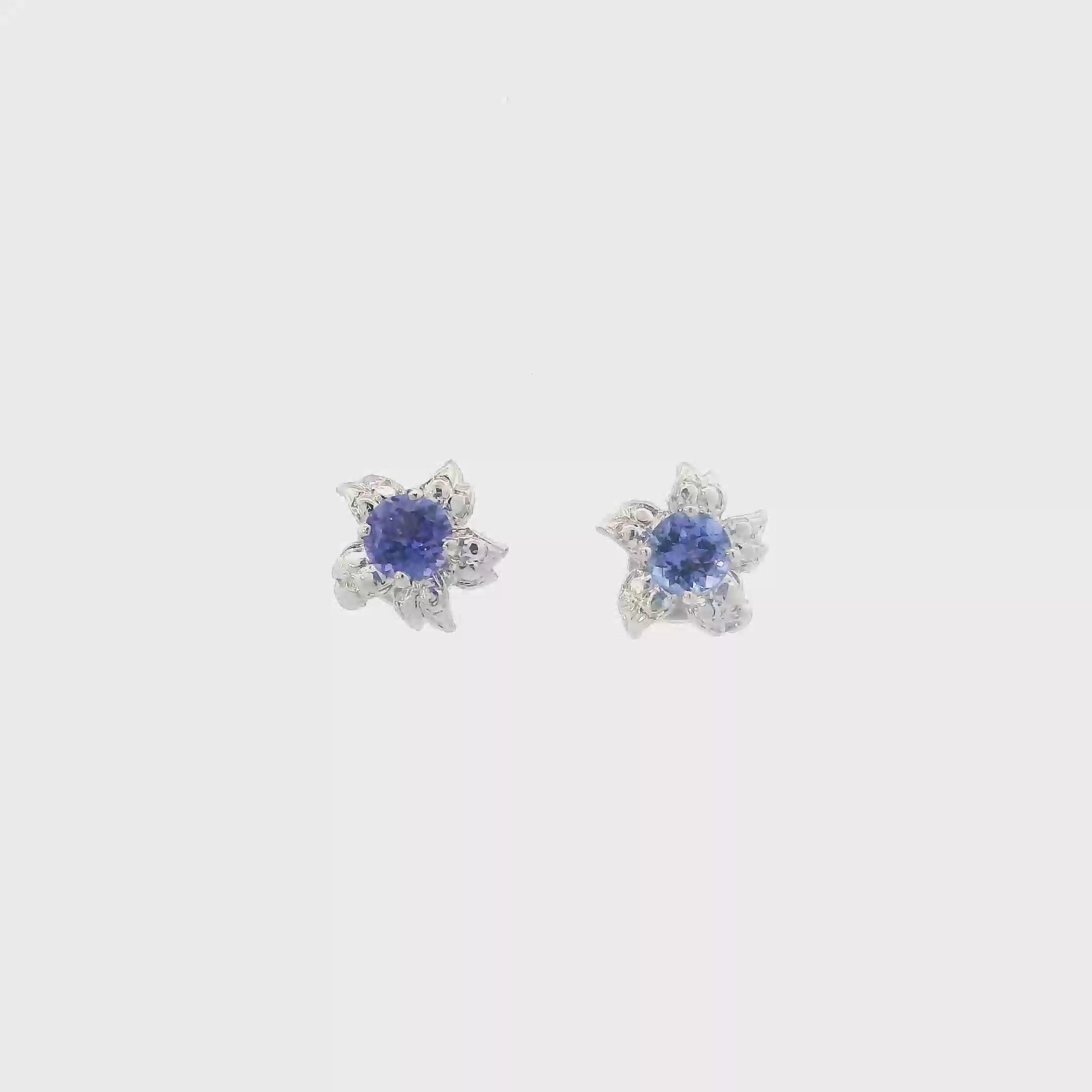 14K White Gold Tanzanite Flower Womans Ring & Tanzanite Earrings Set