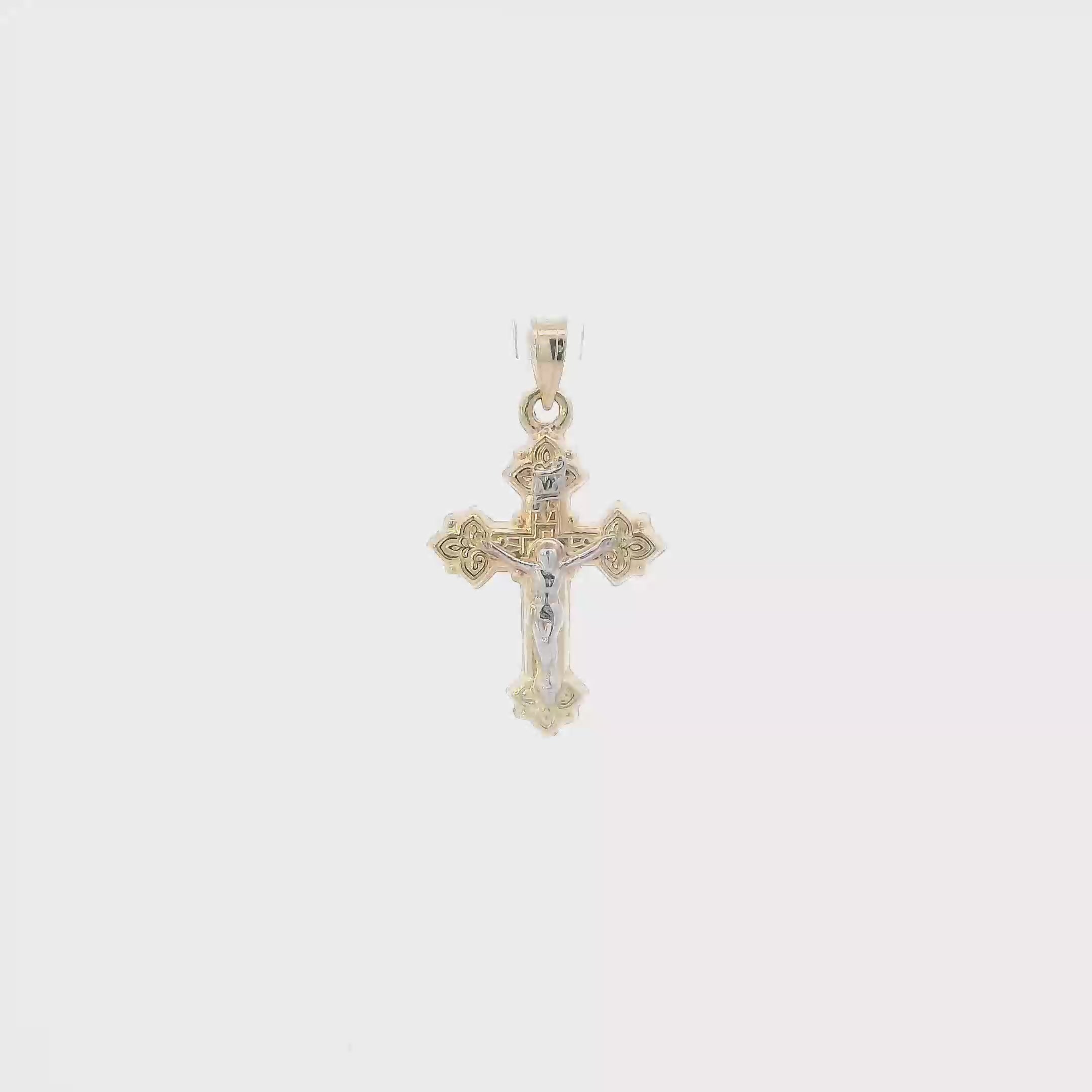 14K Yellow & White Gold Religious Crucifix Pendant