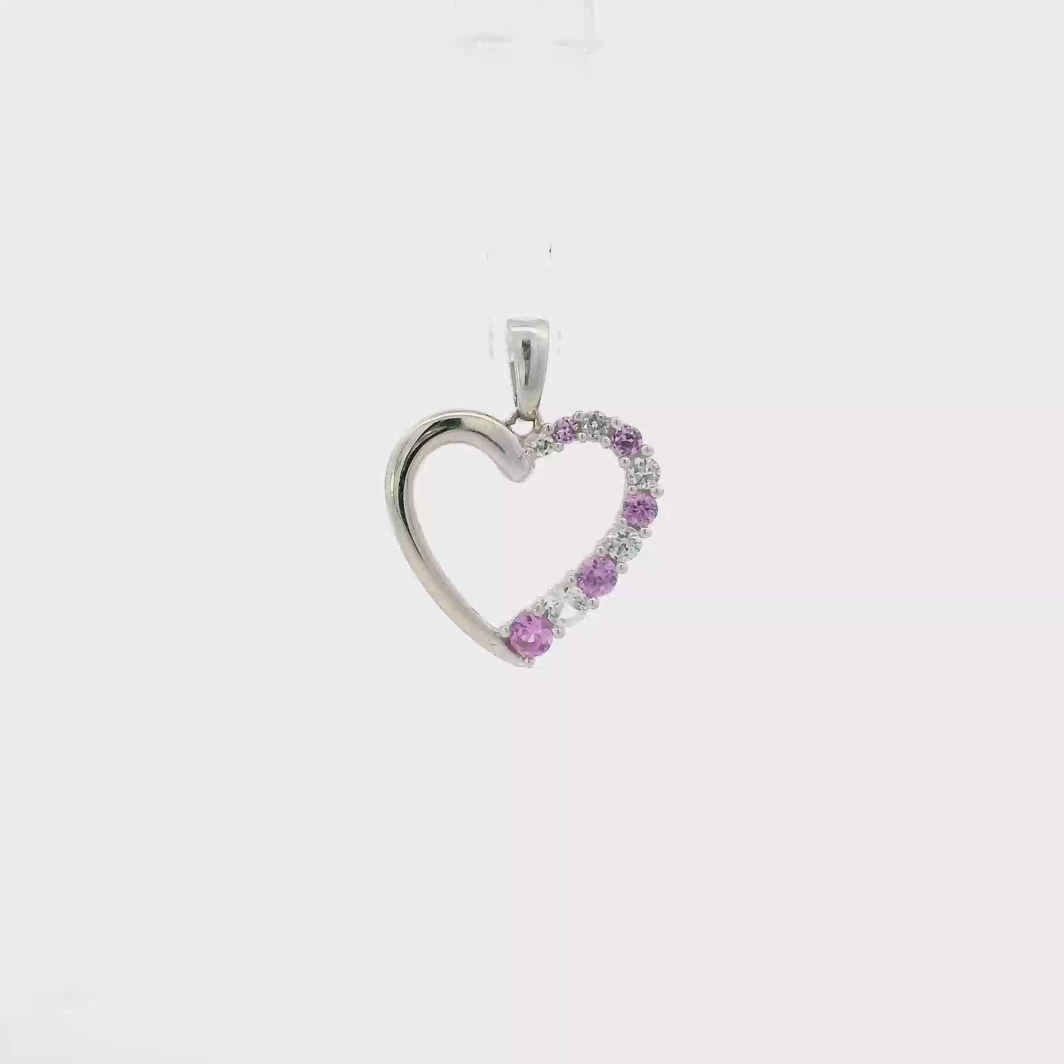 10K White Gold Pink Topaz & Cz Heart Pendant