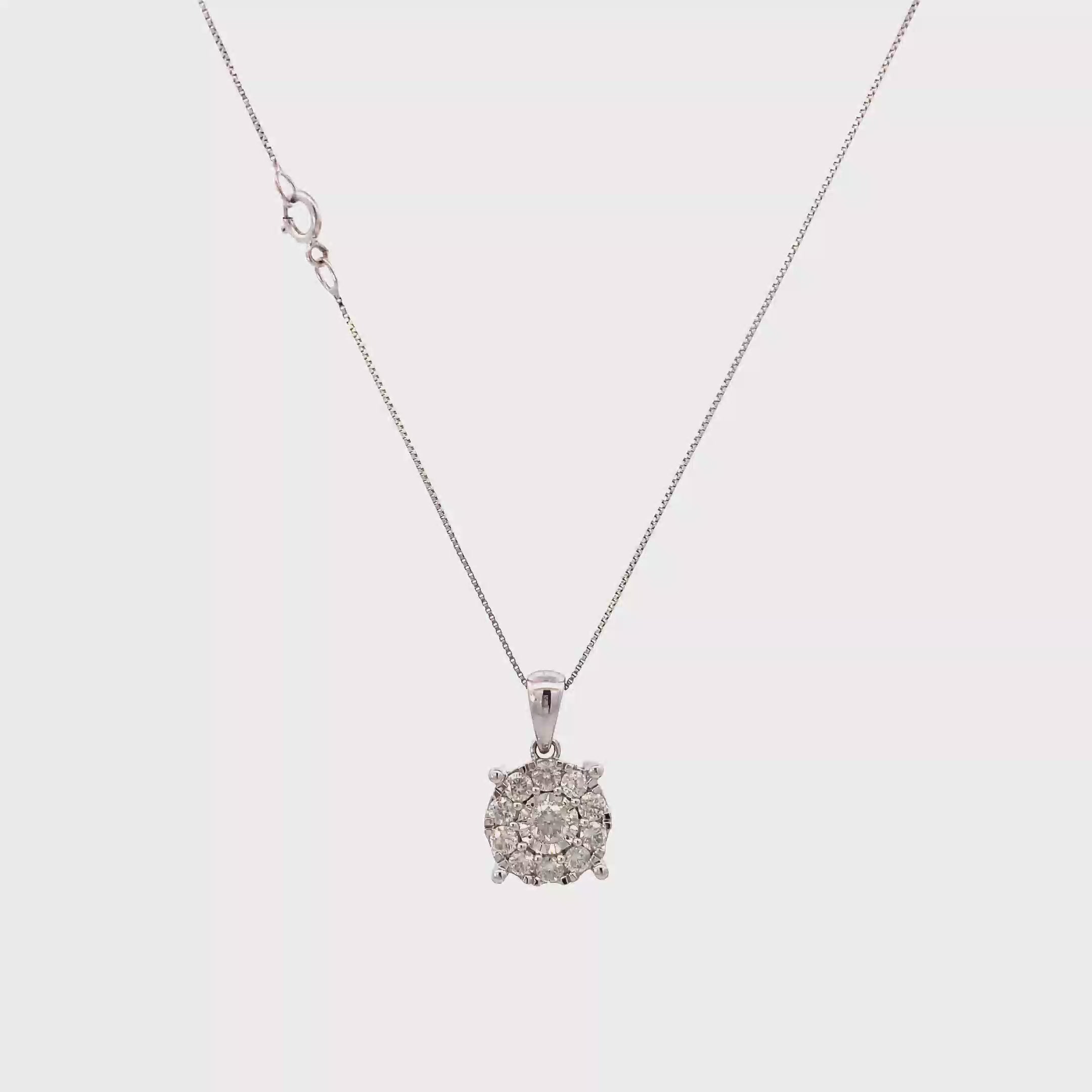 14K White Gold Diamond Pendant & Box Chain Set - 0.68ct