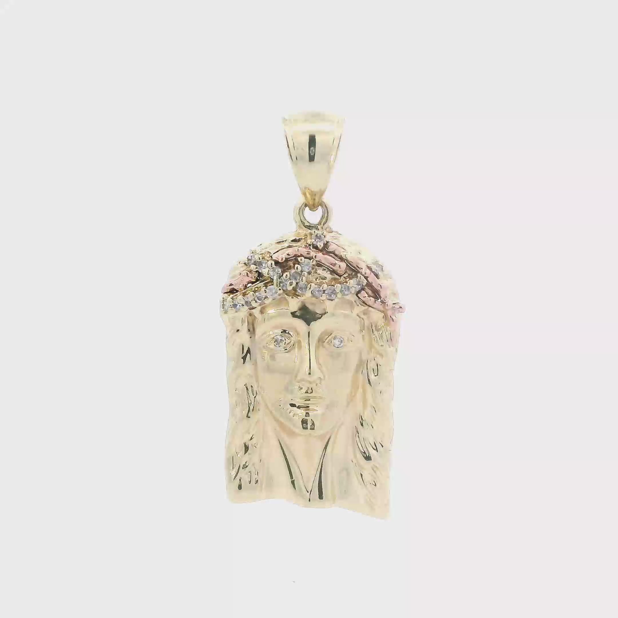 14K Yellow & Rose Gold CZ Jesus Face Pendant