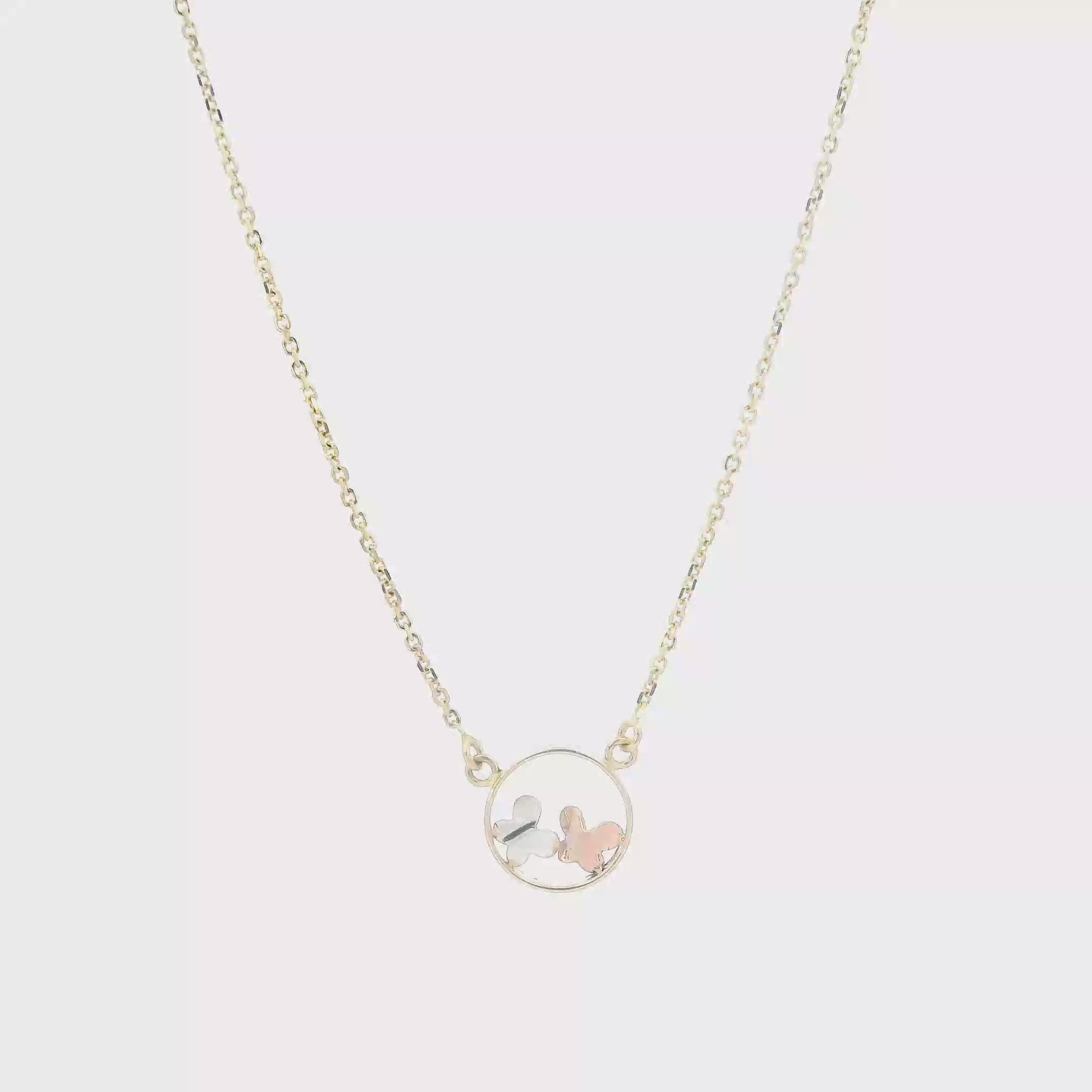 14K Tri Color Gold Double Butterfly Pendant & 18