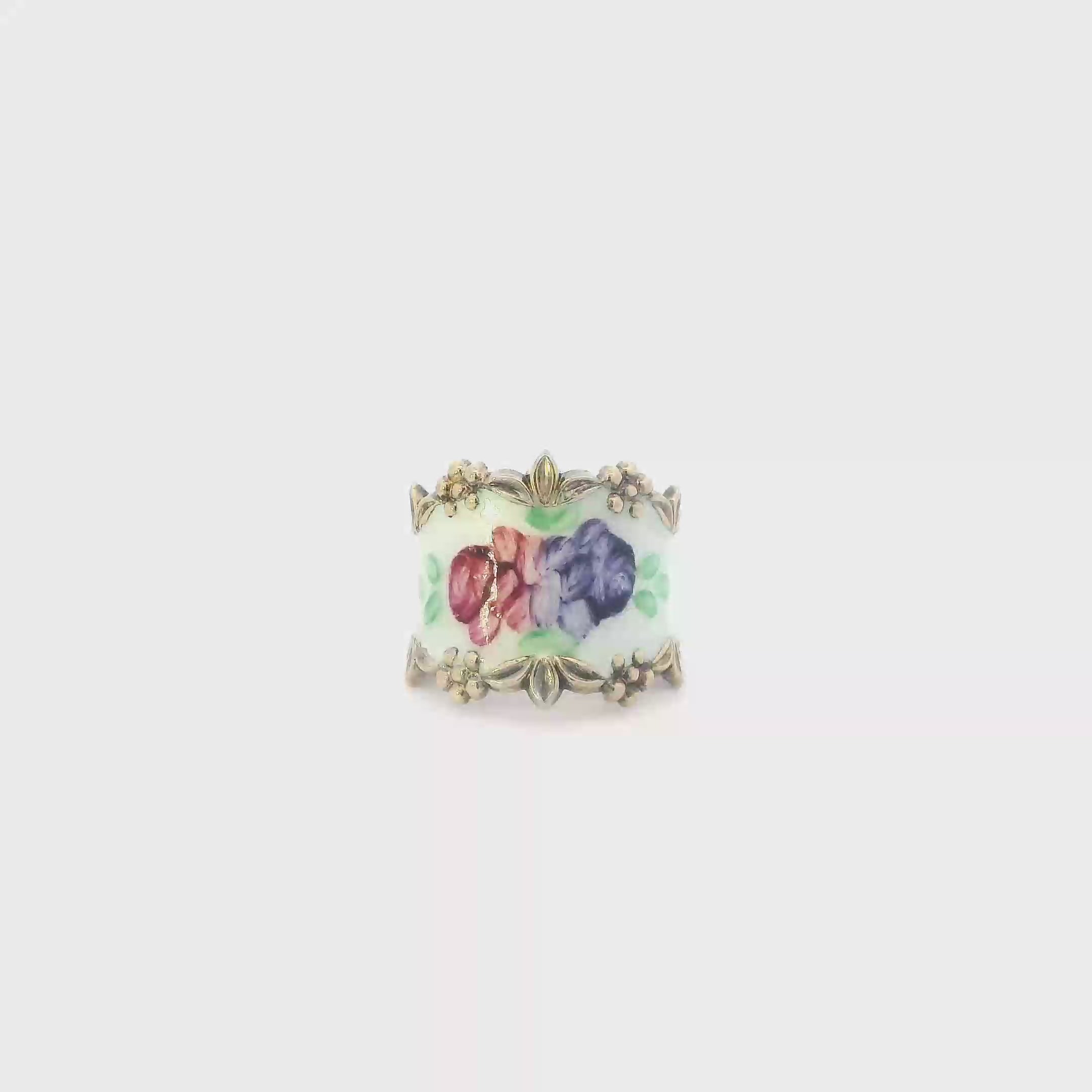 Sterling Silver Gold Tone Vargas Enamel Cigar Brand Floral Ring