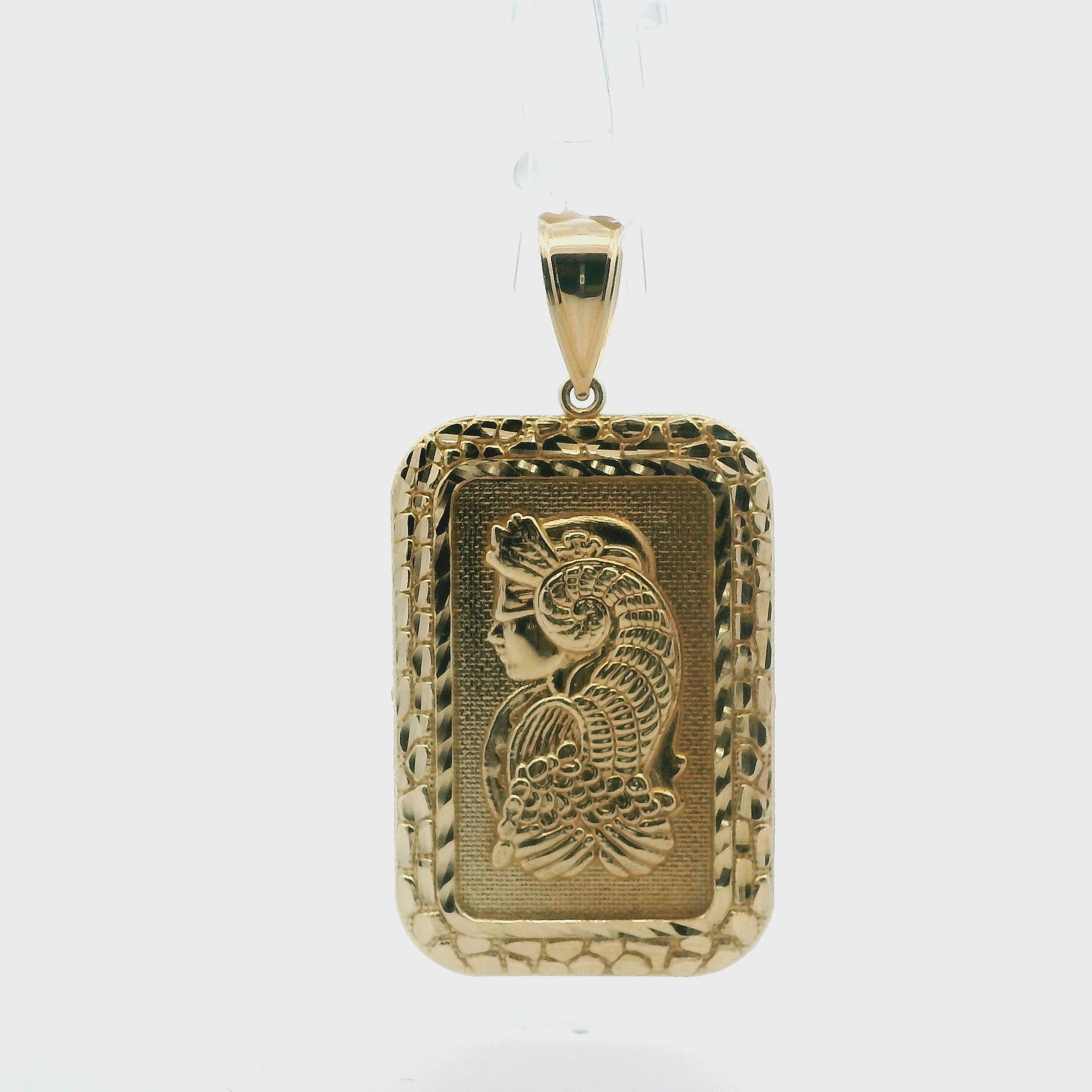 10K Yellow Gold Nugget Lady Fortuna Bar Pendant