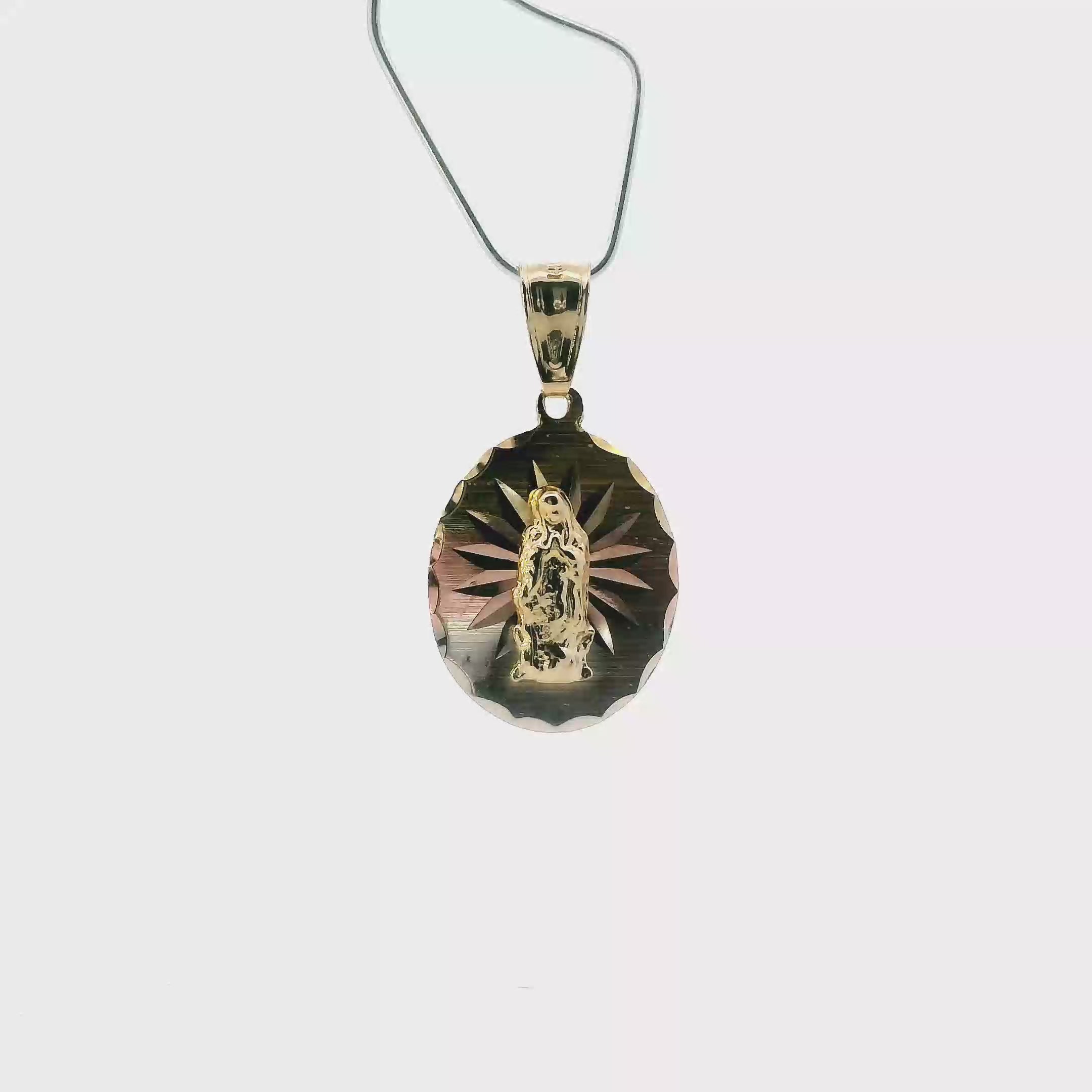14K Tri Color Oval Virgin Mary Pendant