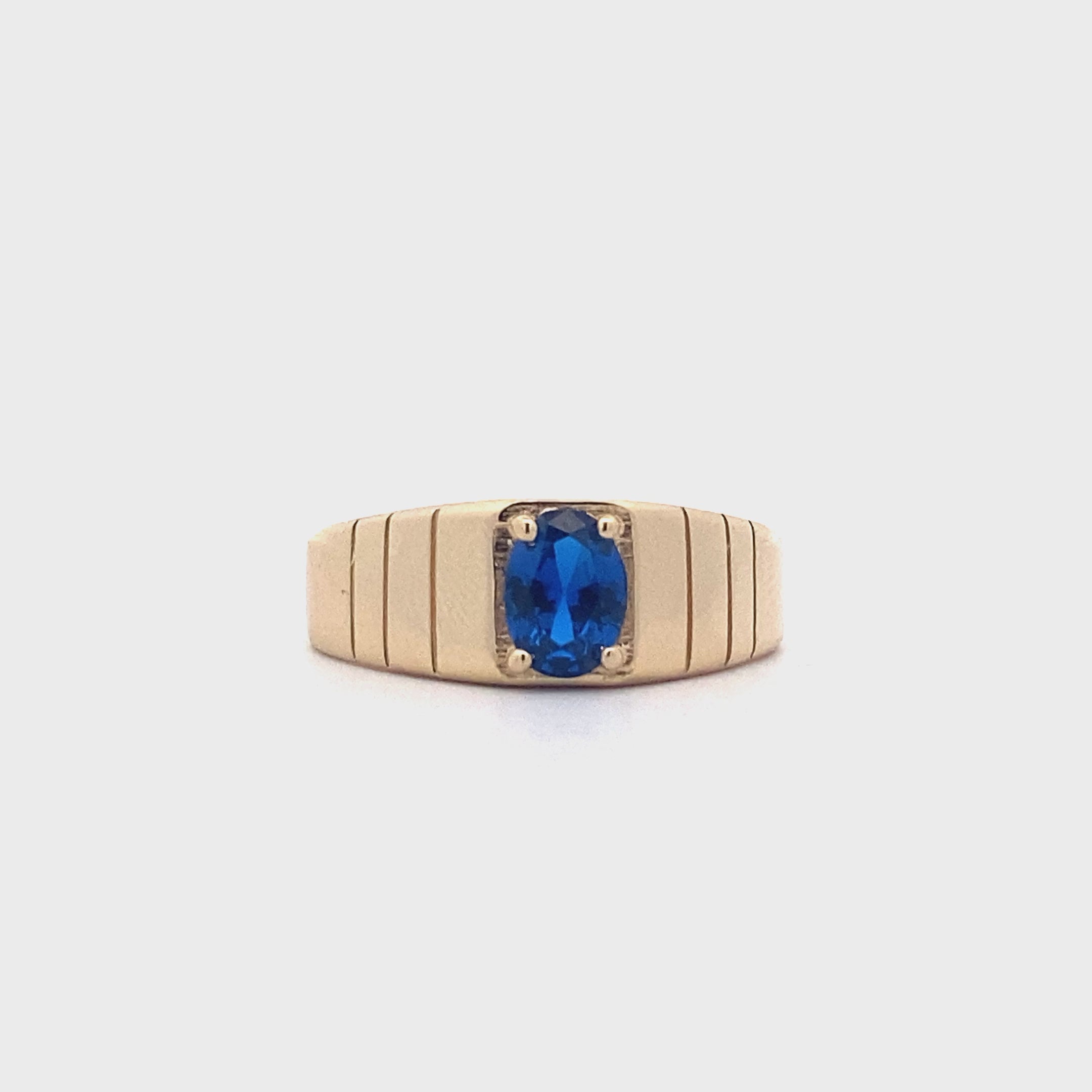 14K Yellow Gold Synthetic Blue Sapphire Ring