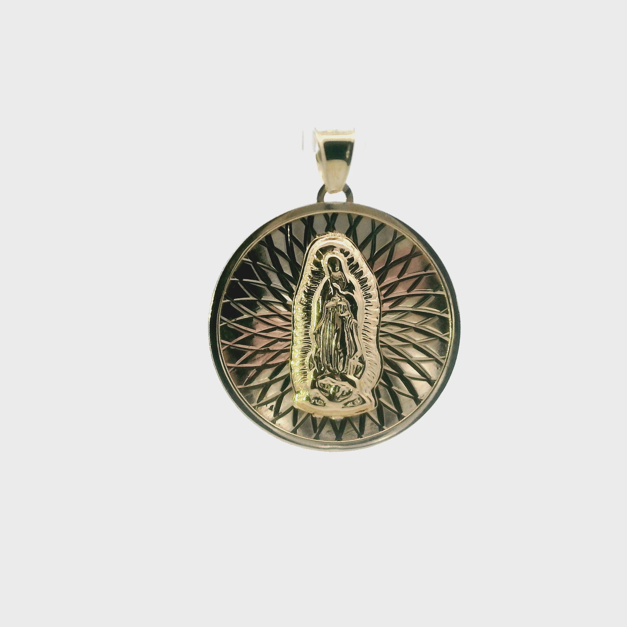 14K Tri Color Gold Round Virgin Mary Pendant